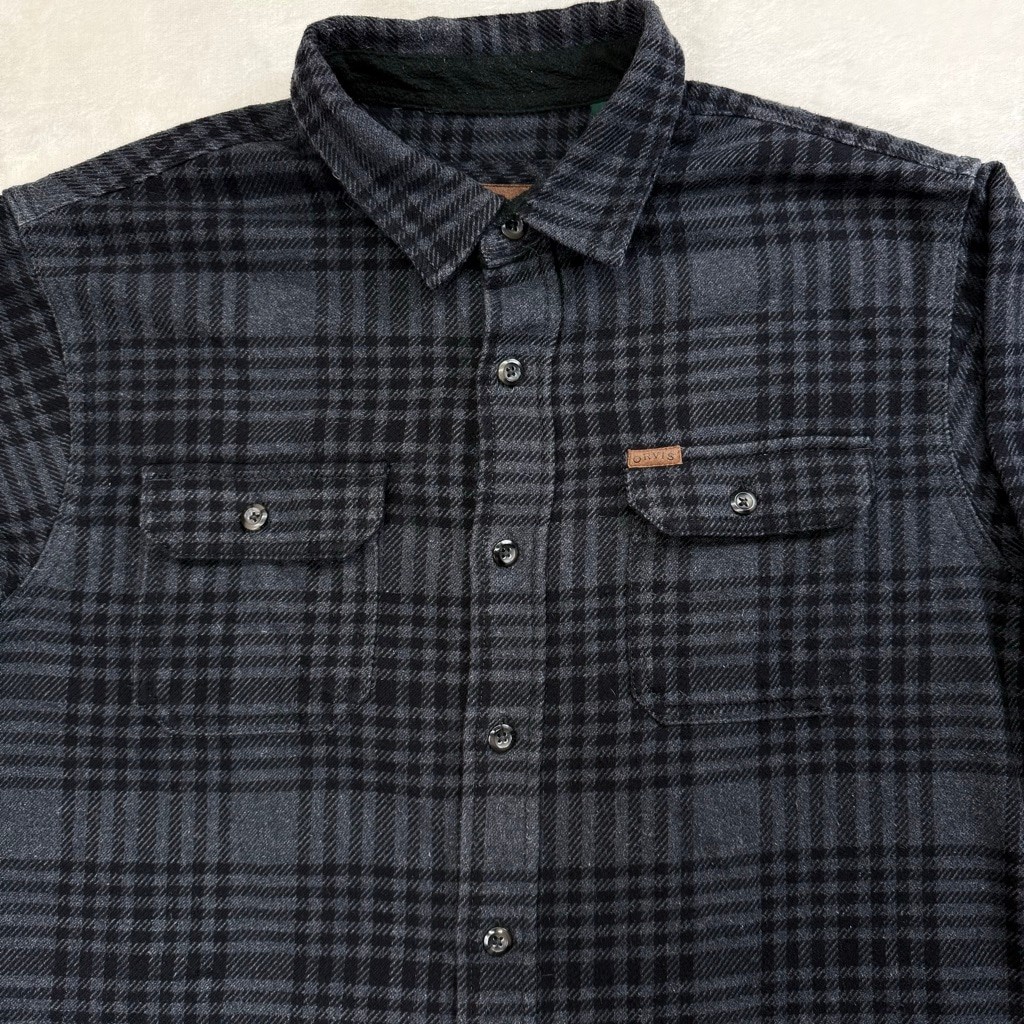 Men’s Orvis Heavyweight Black Gray Plaid Casual Button Down Shirt XL
