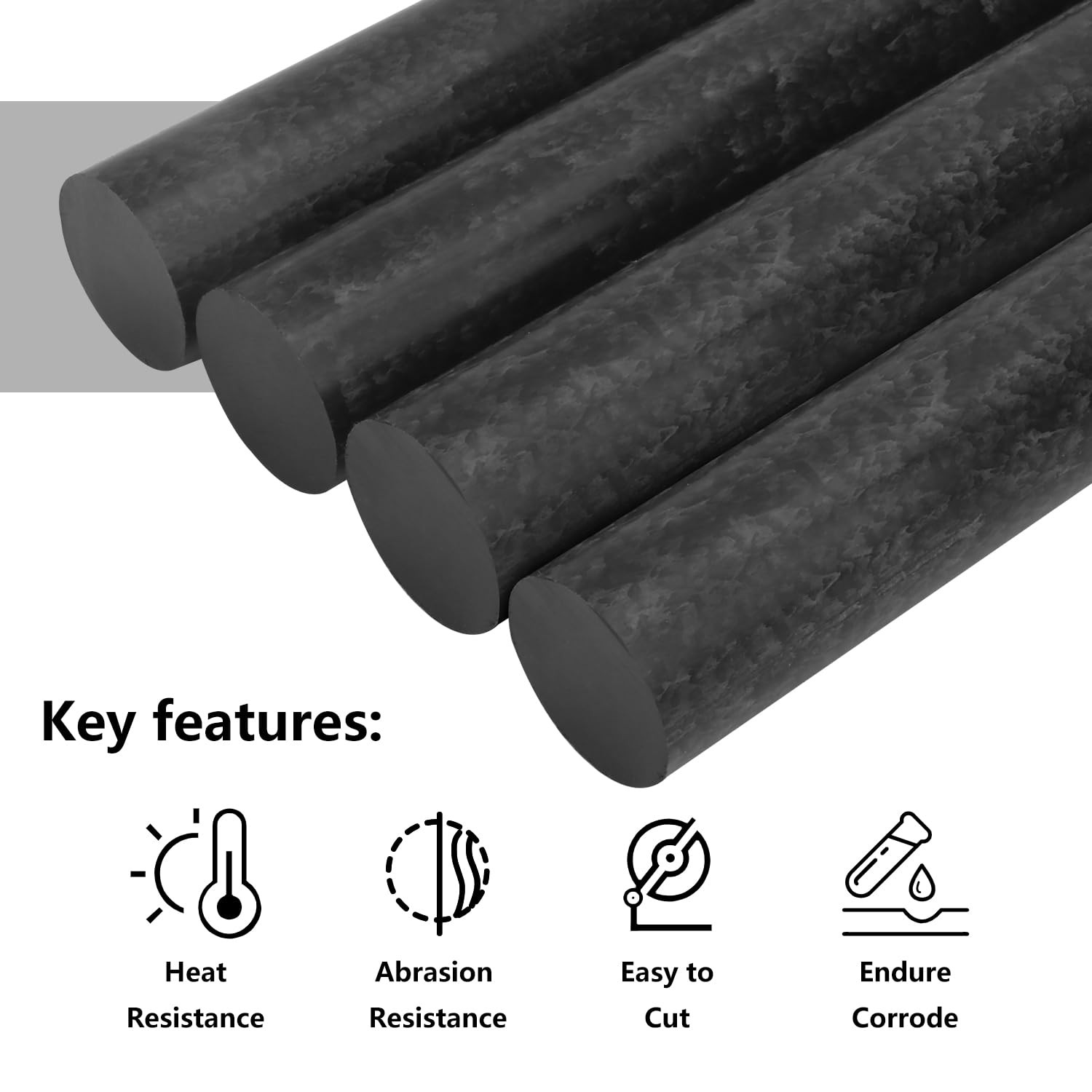 4 Pack Diameter 1.57 Inch Acetal Copolymer Rods, Black Acetal Stock Solid Cop…