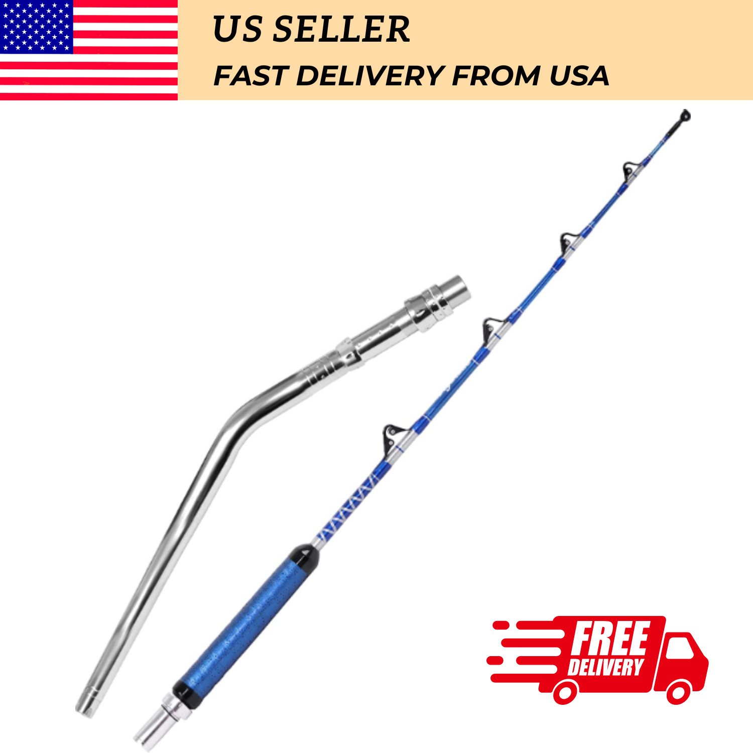 2 Piece 5’6 Trolling Fishing Rod Bent Butt Roller Guides Saltwater 50-80 lbs