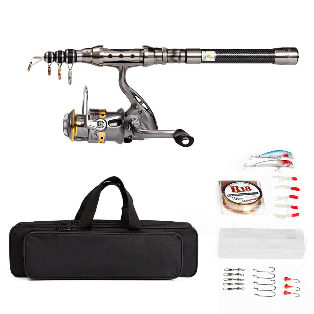 Telescopic Fishing Rod Spinning Reel Combo Sea Saltwater Fishing Lures Baits Bag