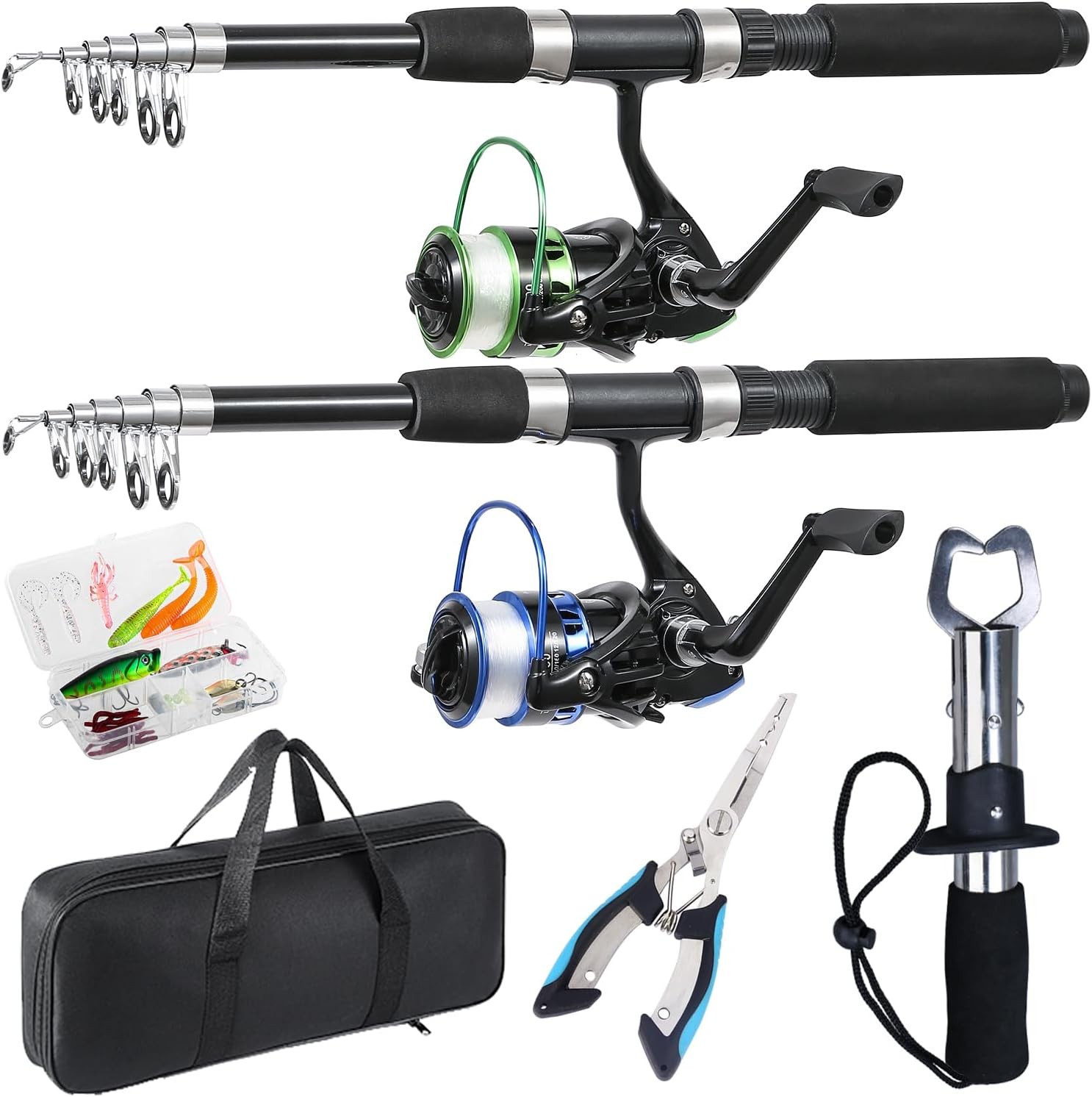 Telescopic Fishing Rod and Reel Combo with Fishing Pliers and Lip Gripper