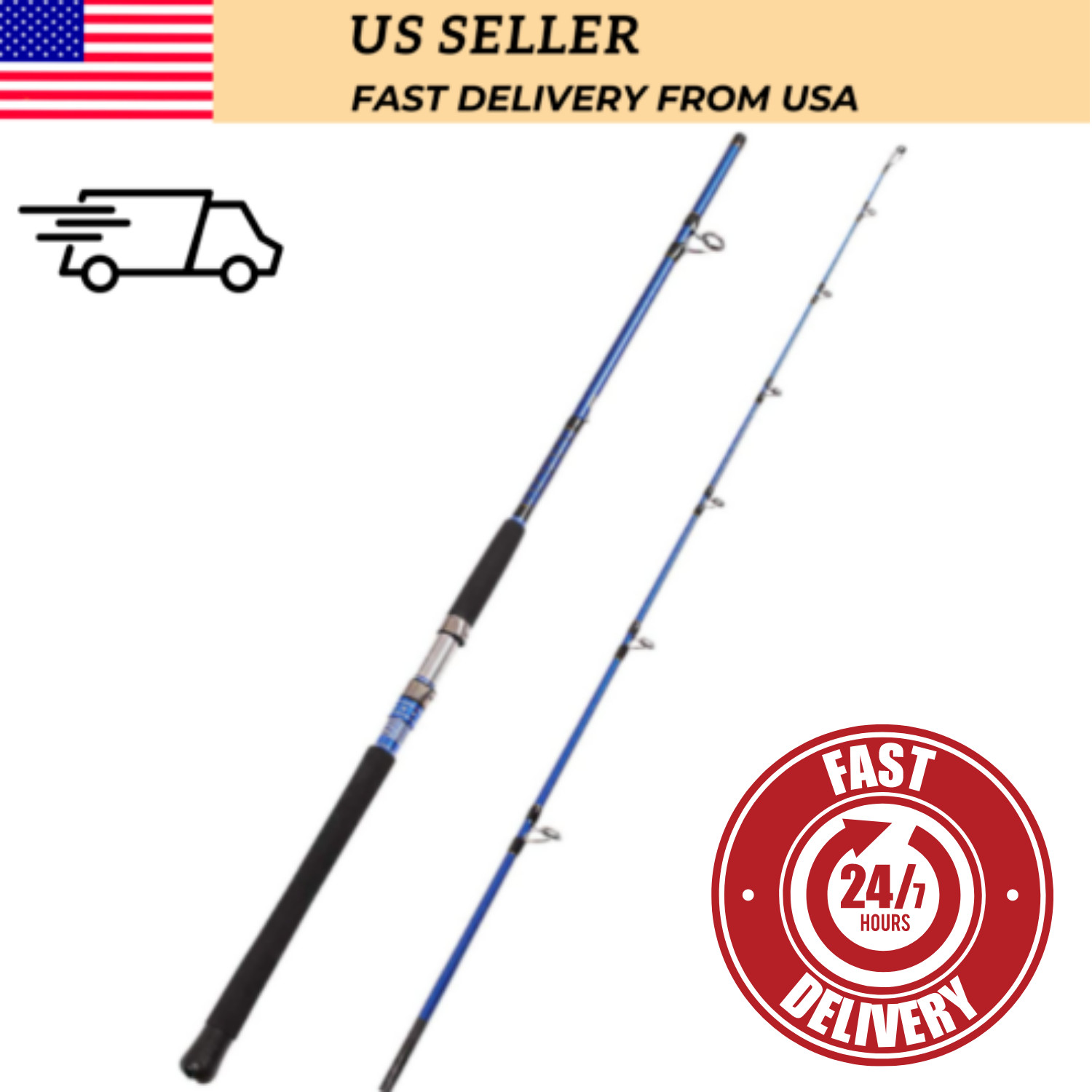 Fiblink 2-Piece 7′ Medium Heavy Spinning Rod Saltwater Portable Graphite Durable