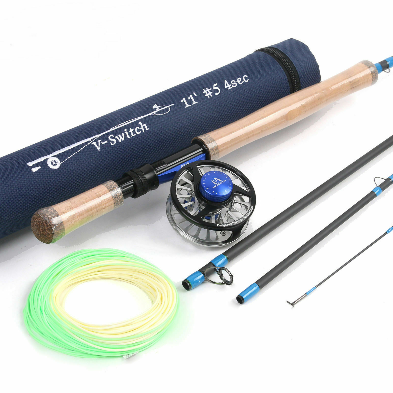 Fly Fishing Switch Rod 11ft 4/5/6/7wt 4pcs with Fly Reel & Fly Fishing Line Kit
