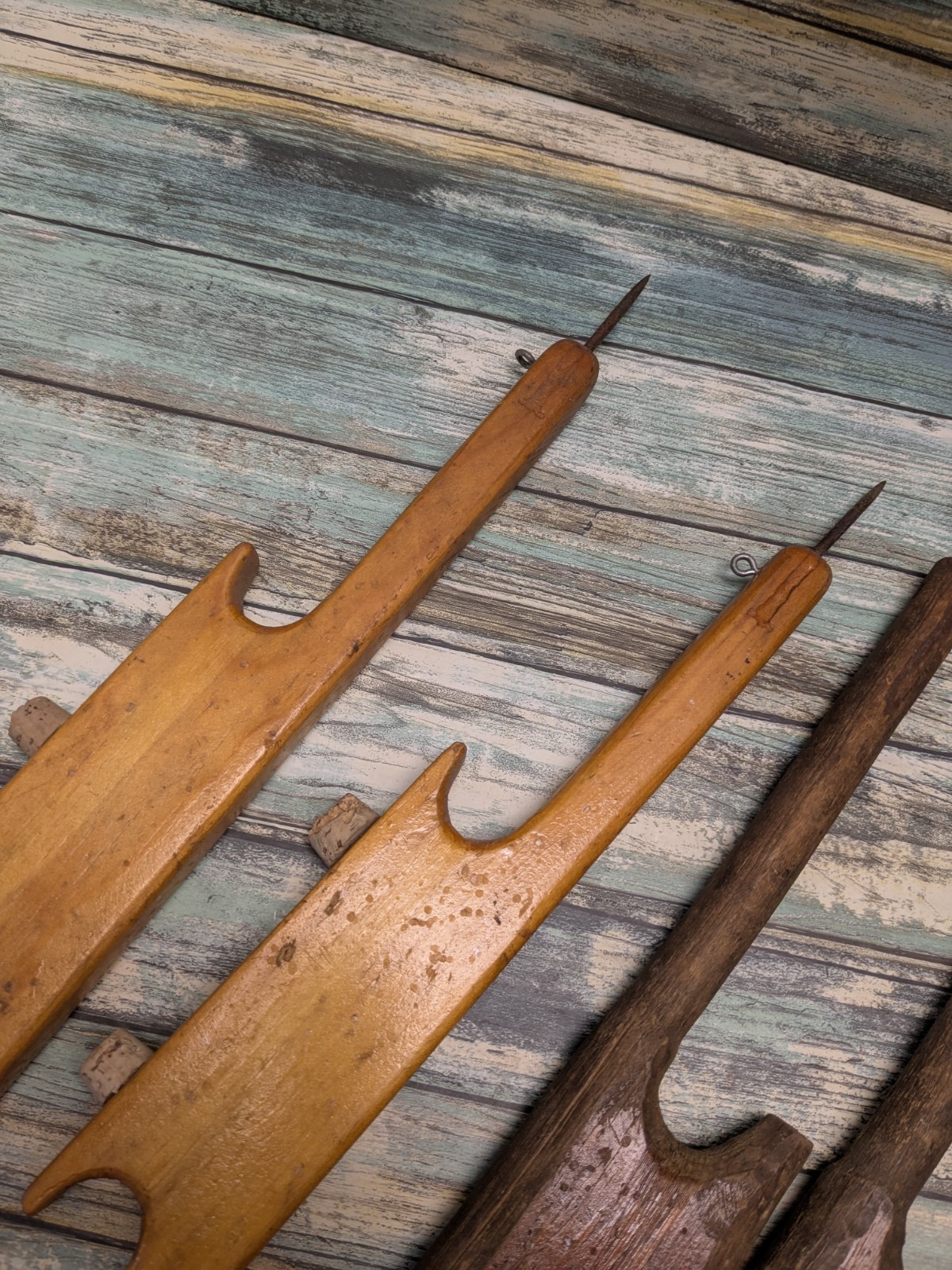 Handmade Ice Fishing Poles Lot of 4 Homemade Vintage Wooden