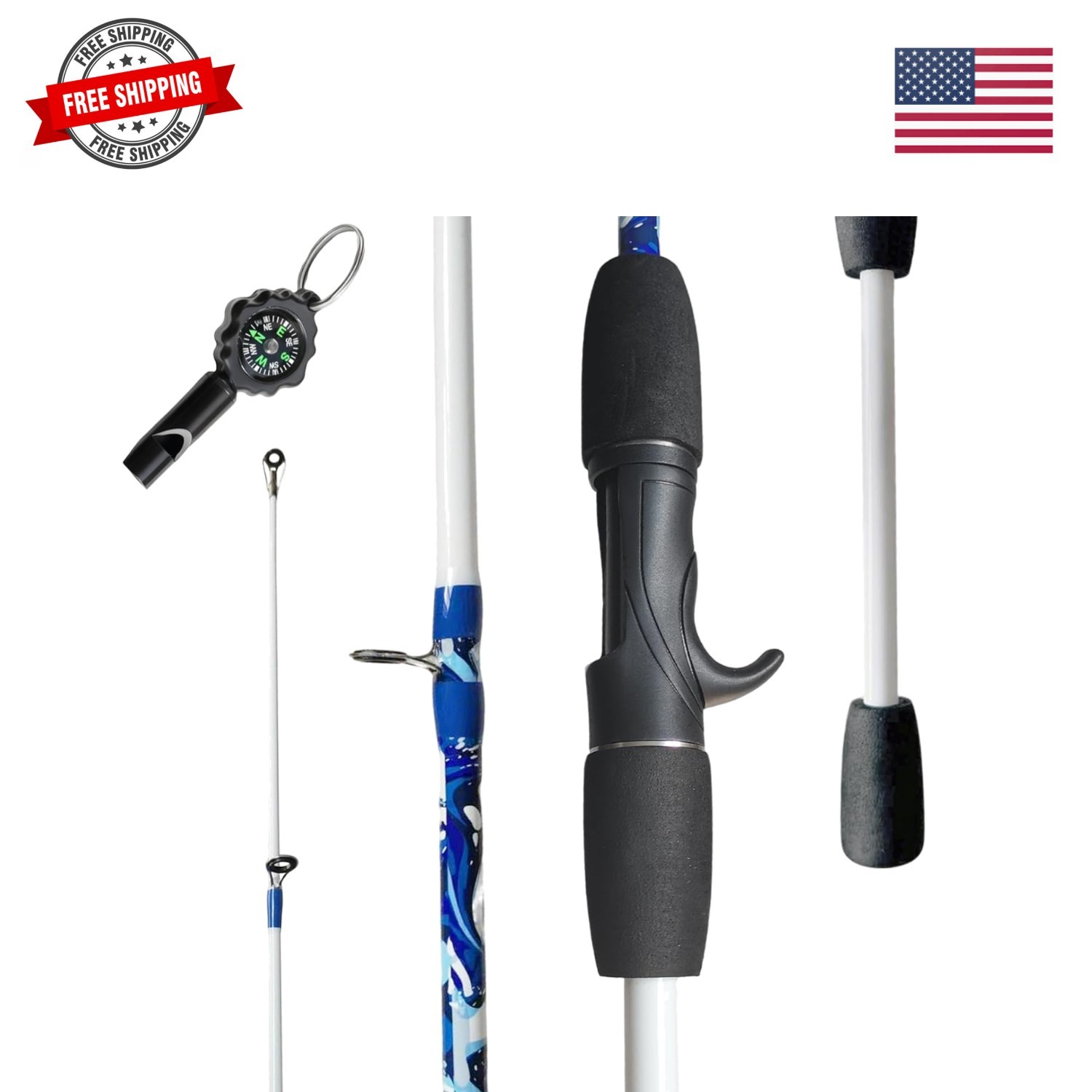 6’6″ Fiberglass Casting Rod, 2-Piece Skull Design, Durable & Sensitive with S…
