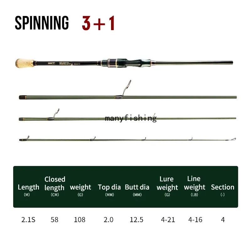Travel Fishing Rods 1.83M 2.1M 2.4M Carbon Fiber Spinning Casting Pole 4-16LB