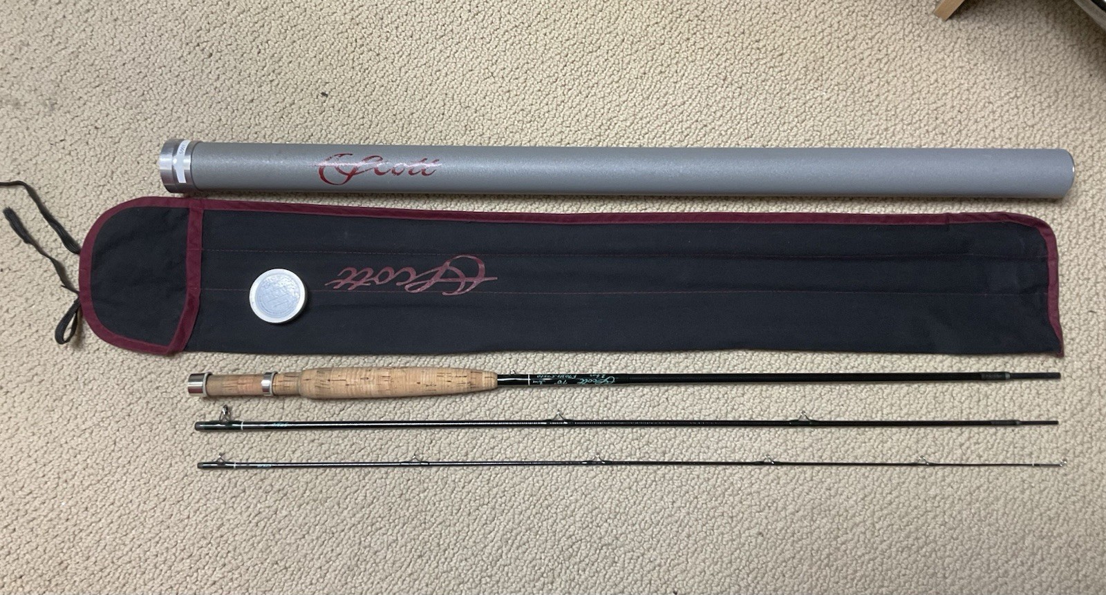 Vintage Scott F703/3 Fly Rod 7′ 3wt 3pc Black Fiberglass Telluride **NICE**
