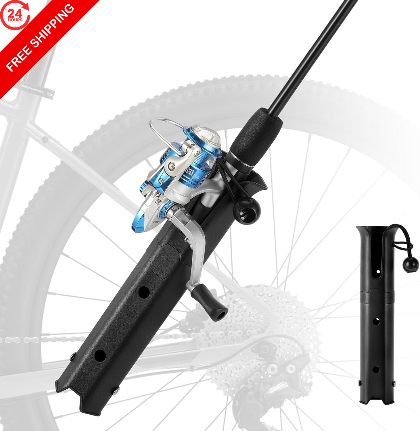 Roylvan Pole Mount Fishing Rod Holder for Bike, 360° 1 pack, 1P-Black