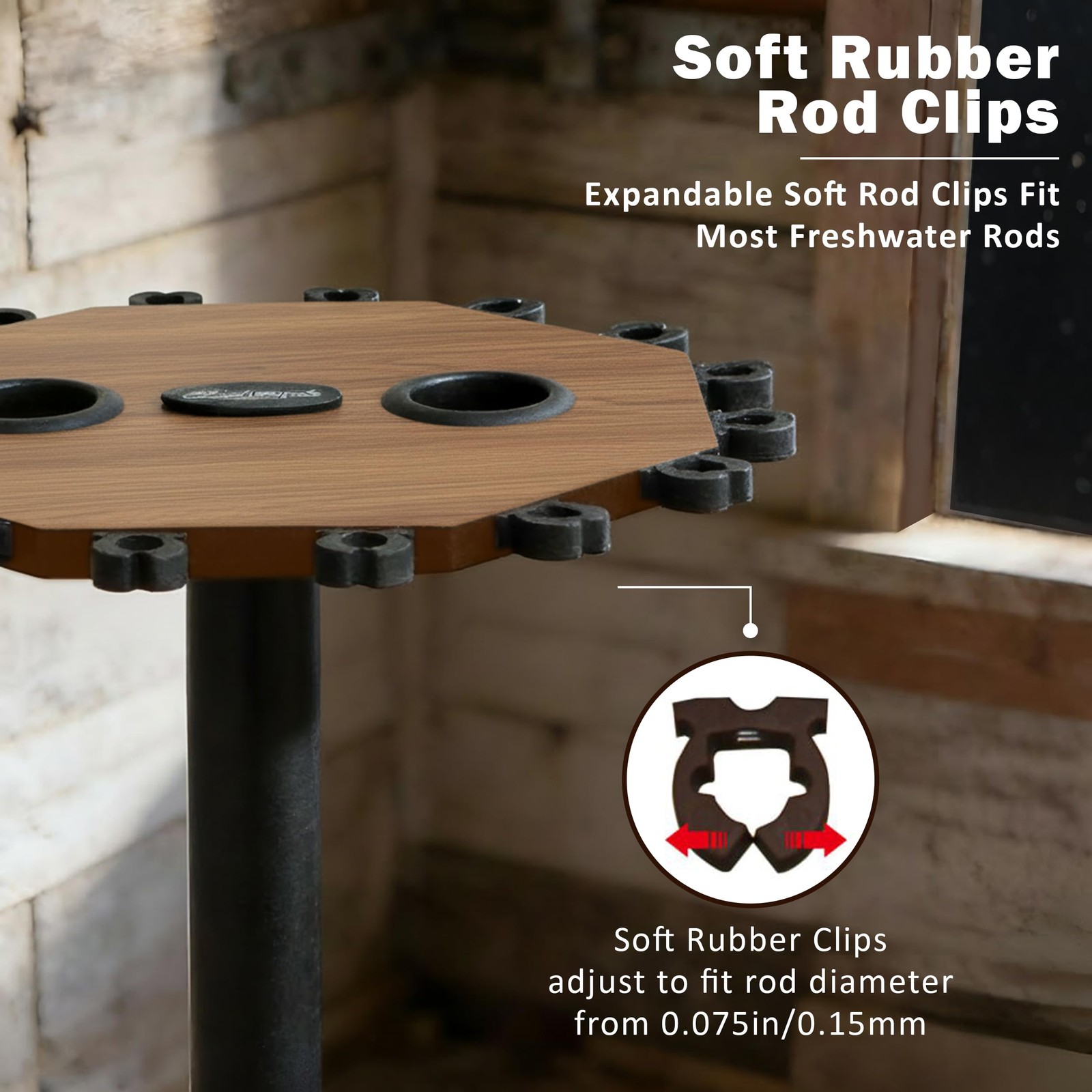 Rush Creek Creations 16-Rod Round Fishing Rod Holder for 16-Rod, Wood Grain
