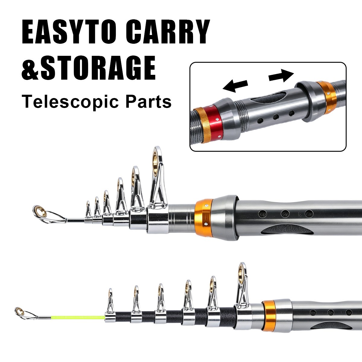 Telescopic Fishing Rod 2.1M 3.0M 3.6M Carbon Fiber Portable Travel Fishing Pole