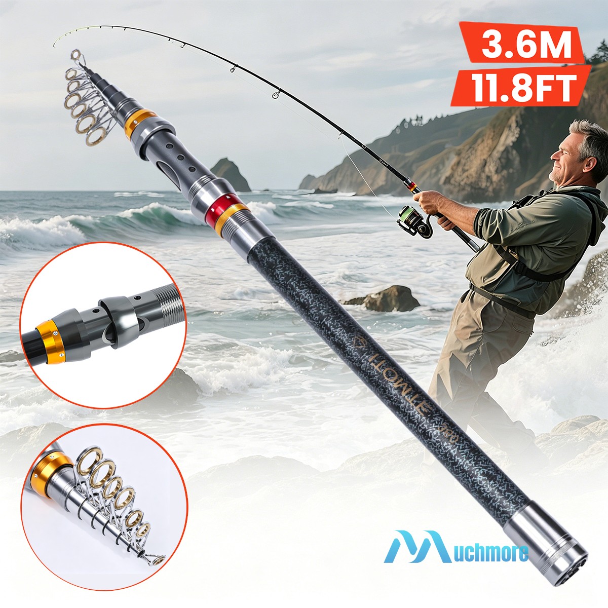 Carbon Fiber Fishing Rod Spinning Casting Pole Telescopic Fishing Rod 20-50lbs
