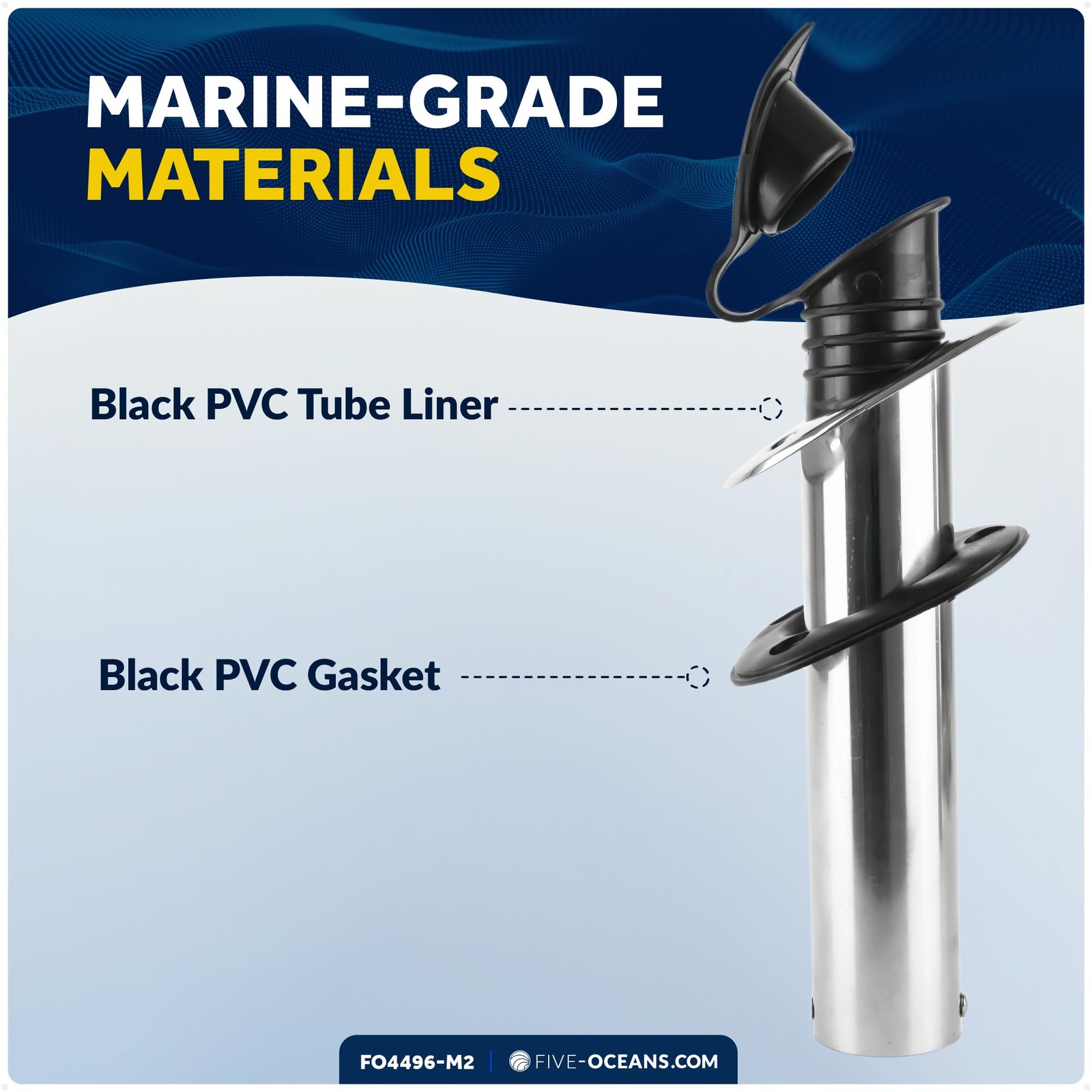 Five Oceans Stainless Steel Flush-Mount Fishing Rod Holder 15-Degree Top Flange
