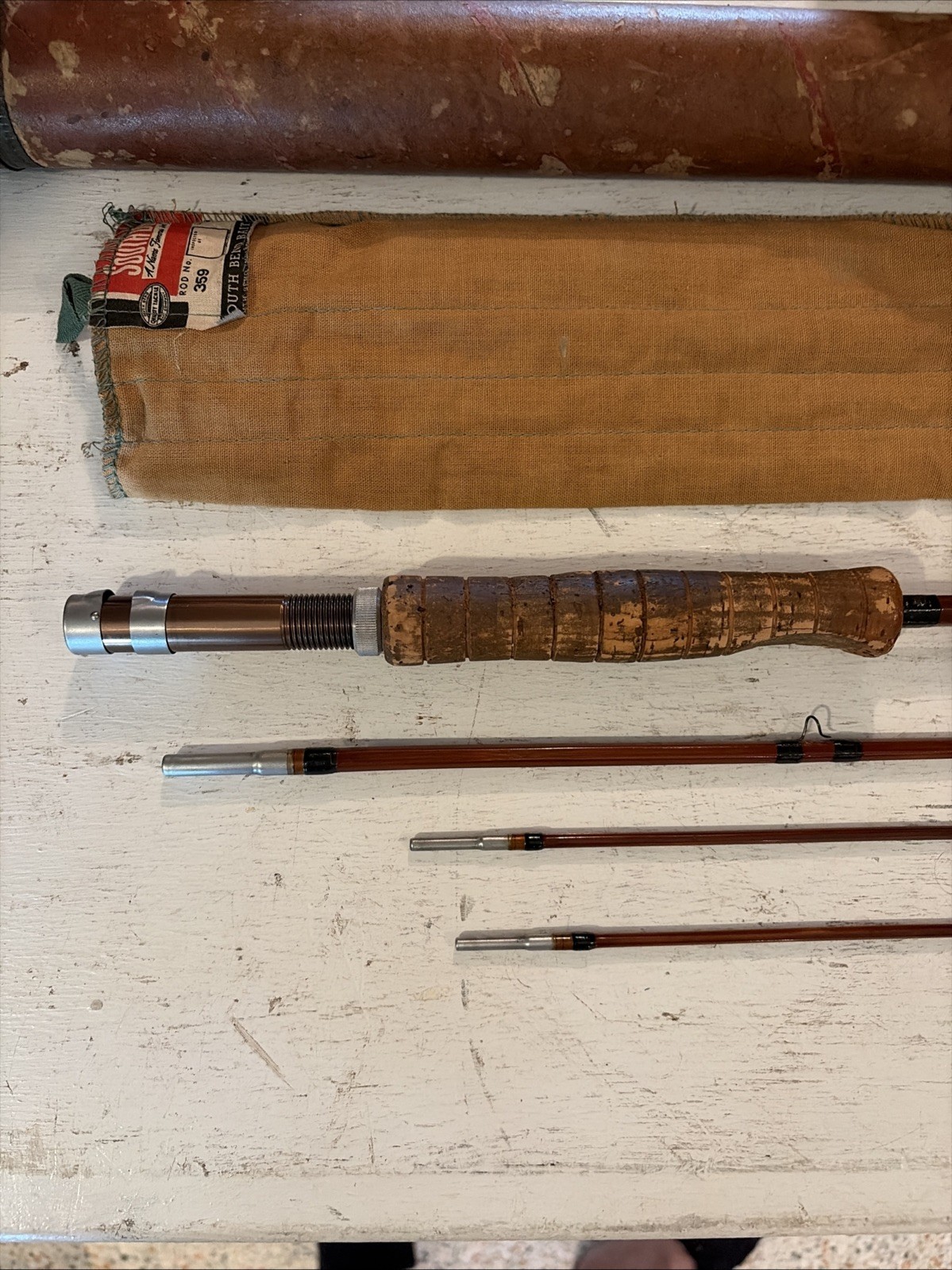 Vintage South Bend 4-Piece Bamboo Fly Fishing Rod Sleeve & Tube 359 8 1/2’