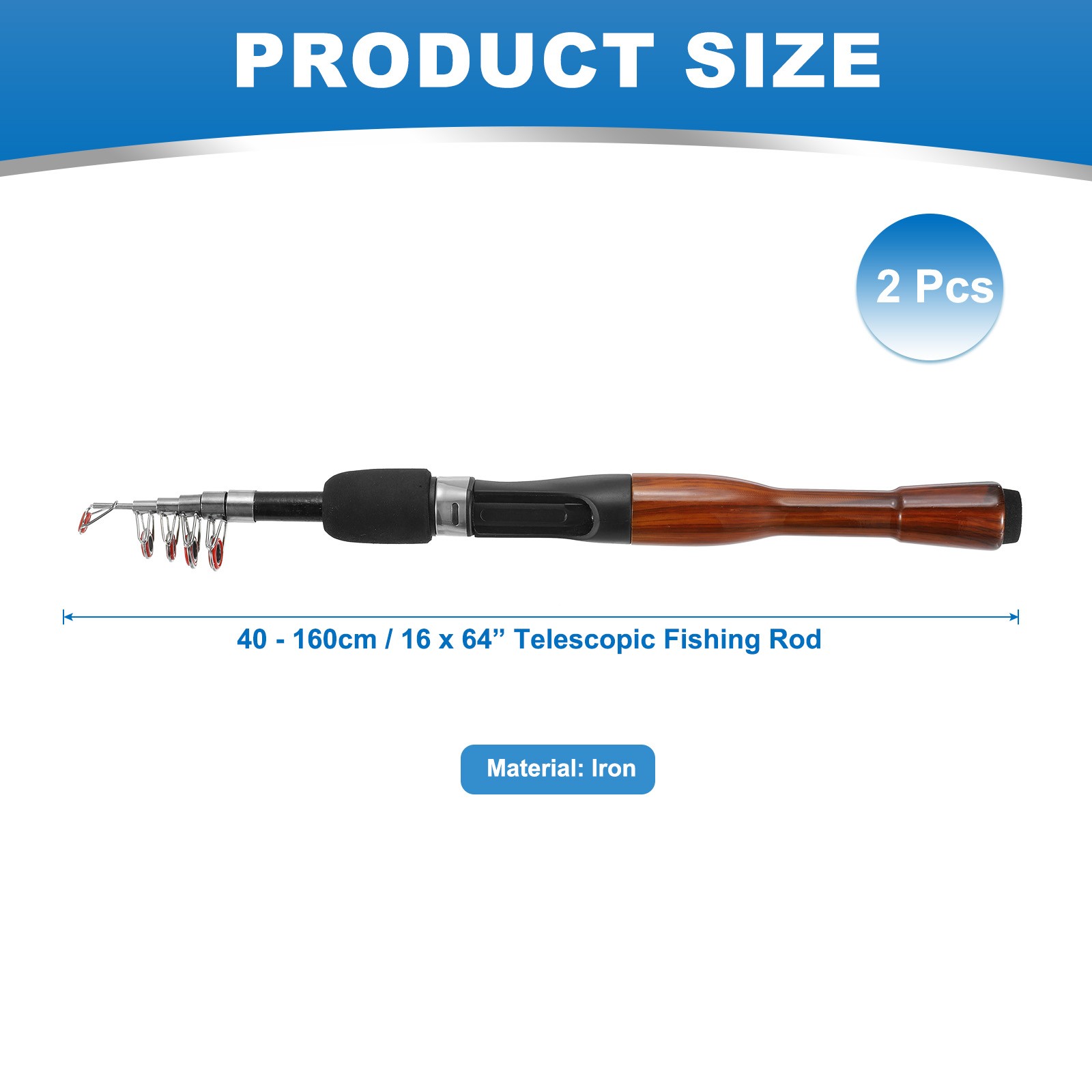 2pcs Telescopic Fishing Rod 64 Inch Lightweight Collapsible, Black / Yellow