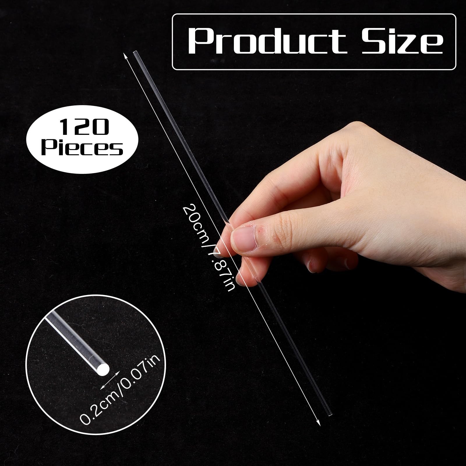 120 PCS 7.87 Inch Clear Acrylic Rods 2mm Diameter Cake Pops Sticks Topper