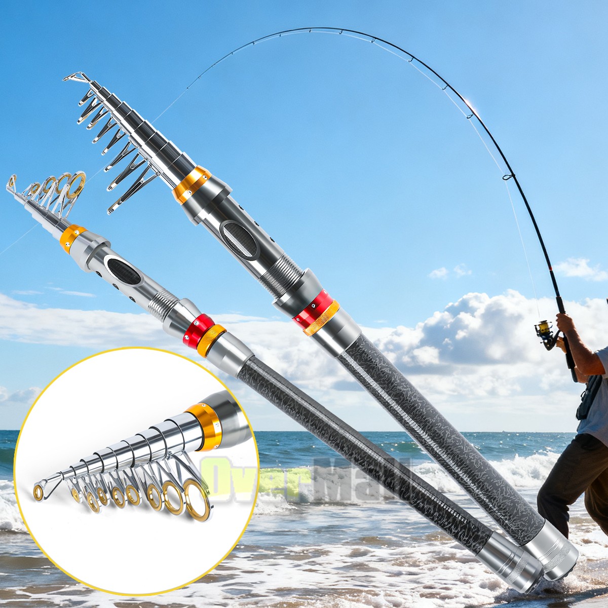Telescopic Fishing Rod – Carbon Fiber,CNC Machined Reel Seat, Travel Fishing Rod