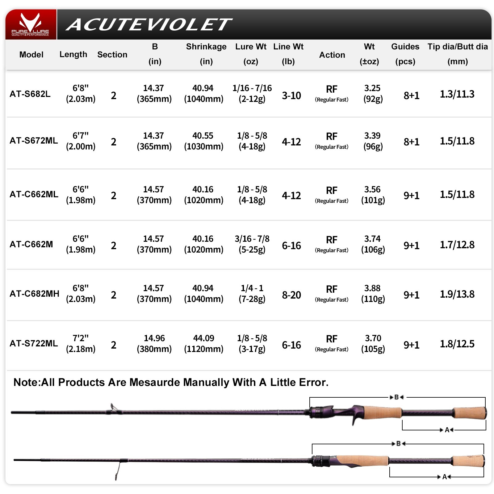 PURELURE ACUTEVIOLET Jerkbait Fishing Rod Spinning Casting Lightweight