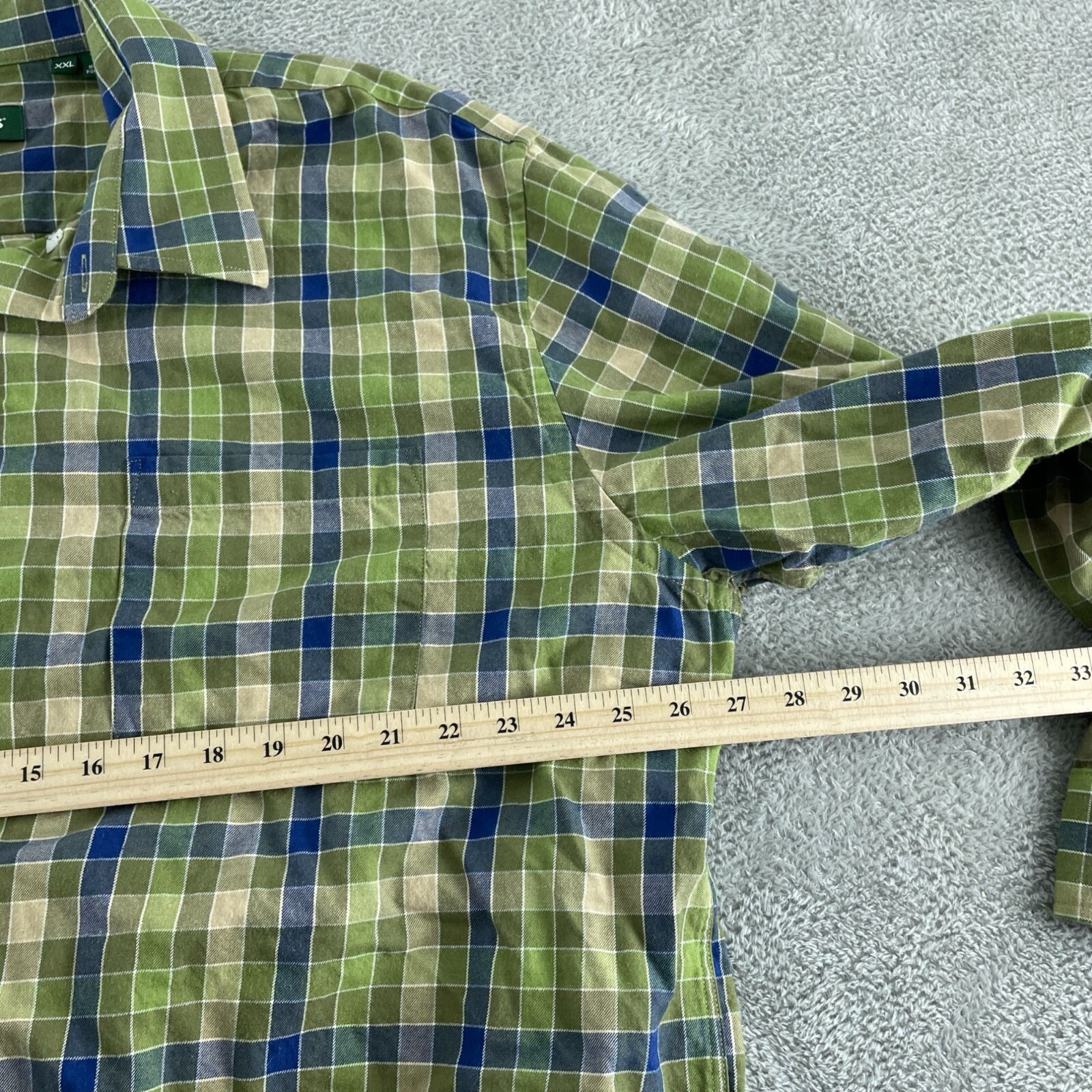 Orvis Mens XL Green & Blue Plaid Button-Up Shirt 4324