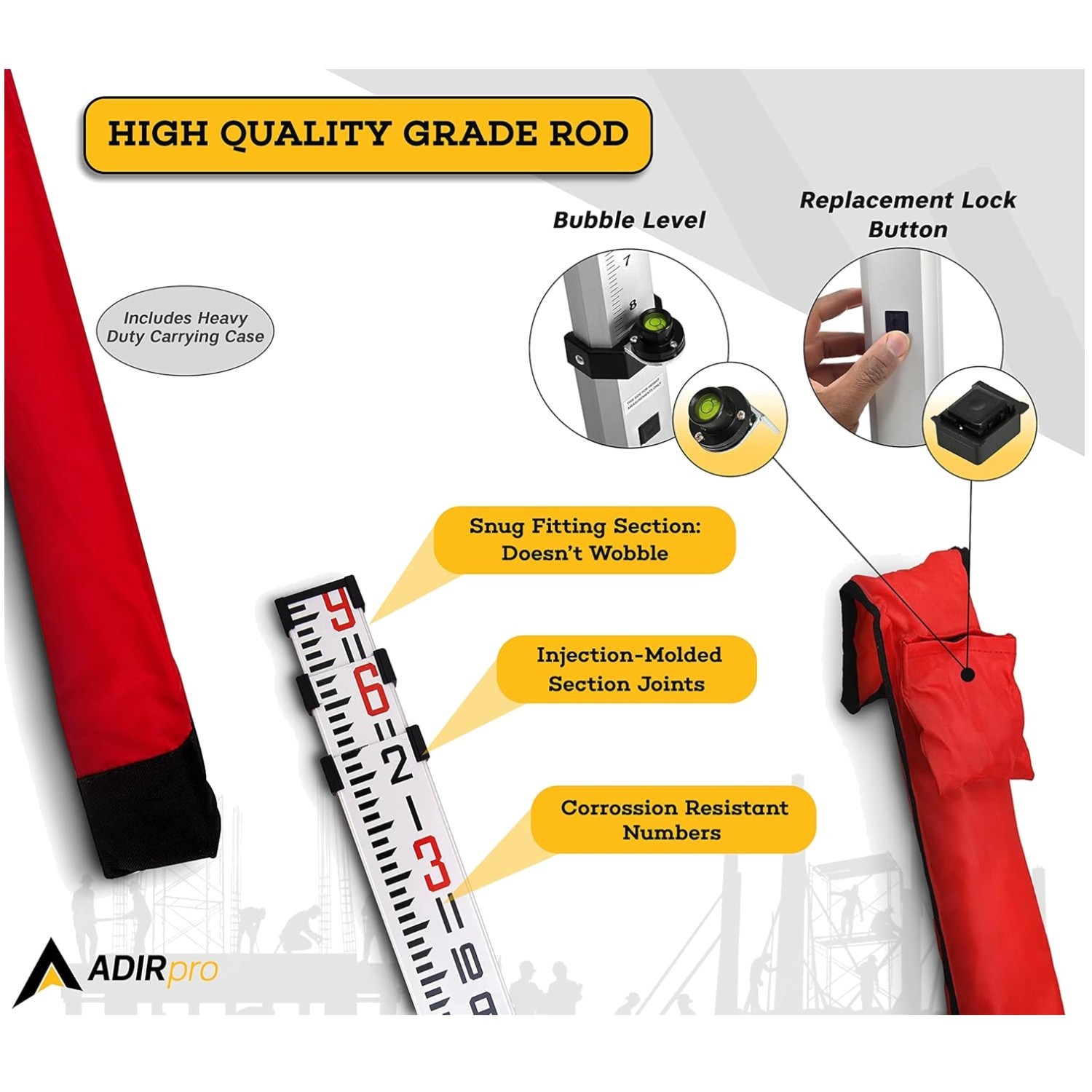 9ft Aluminum Telescoping Grade Rod | Dual-Sided 5-Section