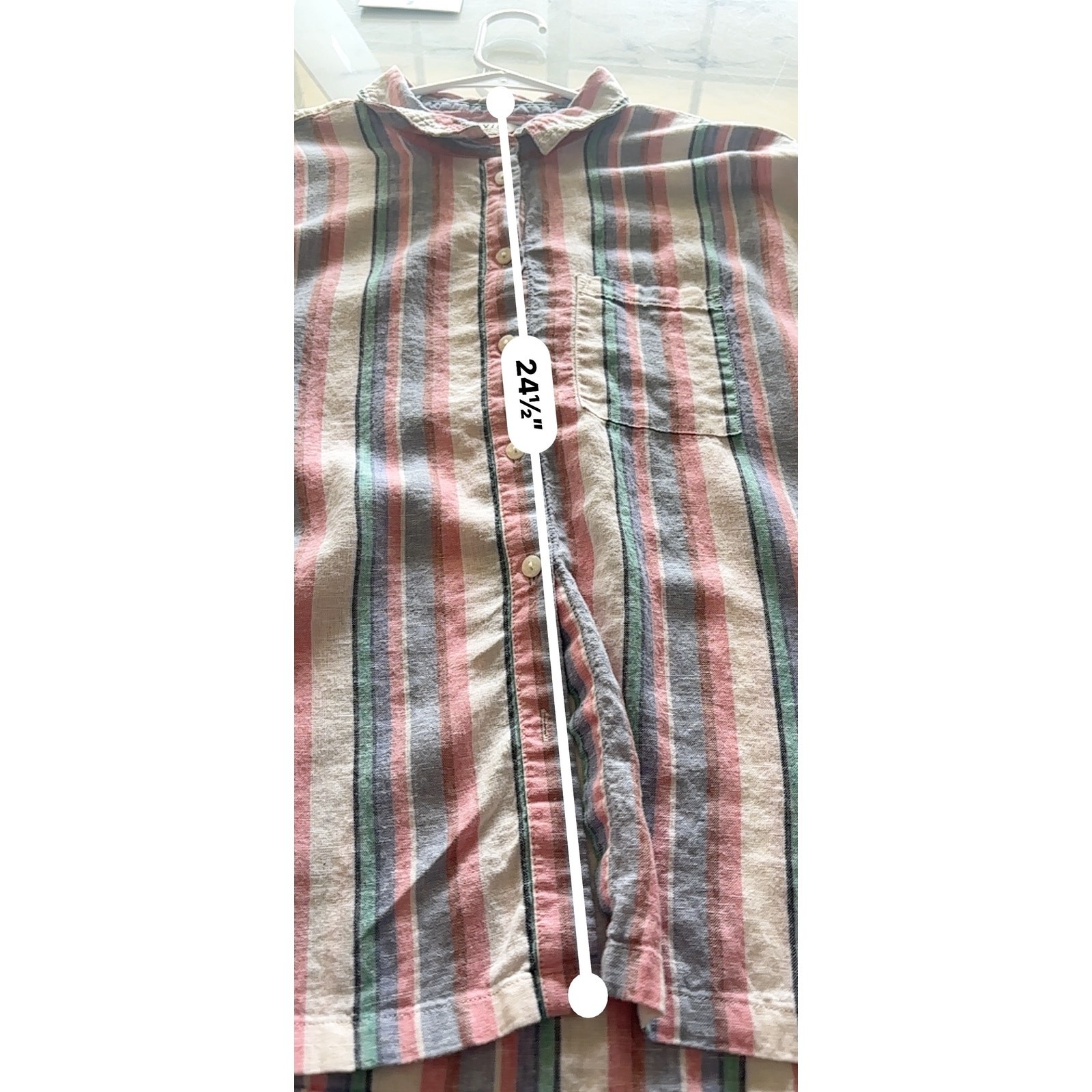 Orvis Classic Collection Multicolor Stripe Linen Blend SS Button Down Shirt M