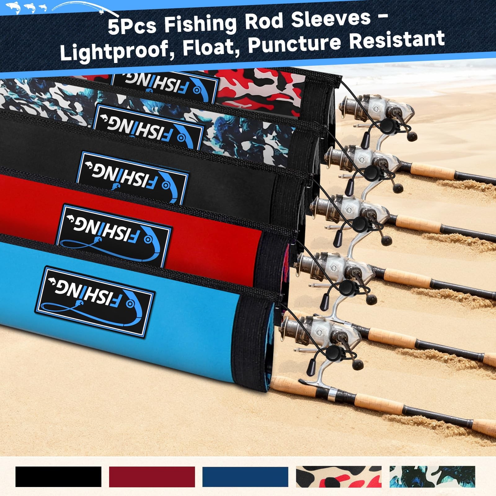 MONYES Neoprene Fishing Rod Sleeves for Casting, Spinning, Trolling Pole 65″