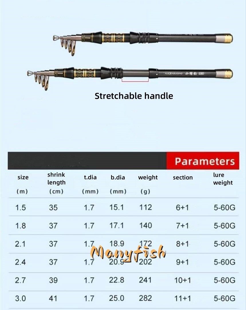 Telescopic Fishing Rod Carp Carbon Fiber Rod Spinning Casting Fast Action Pole