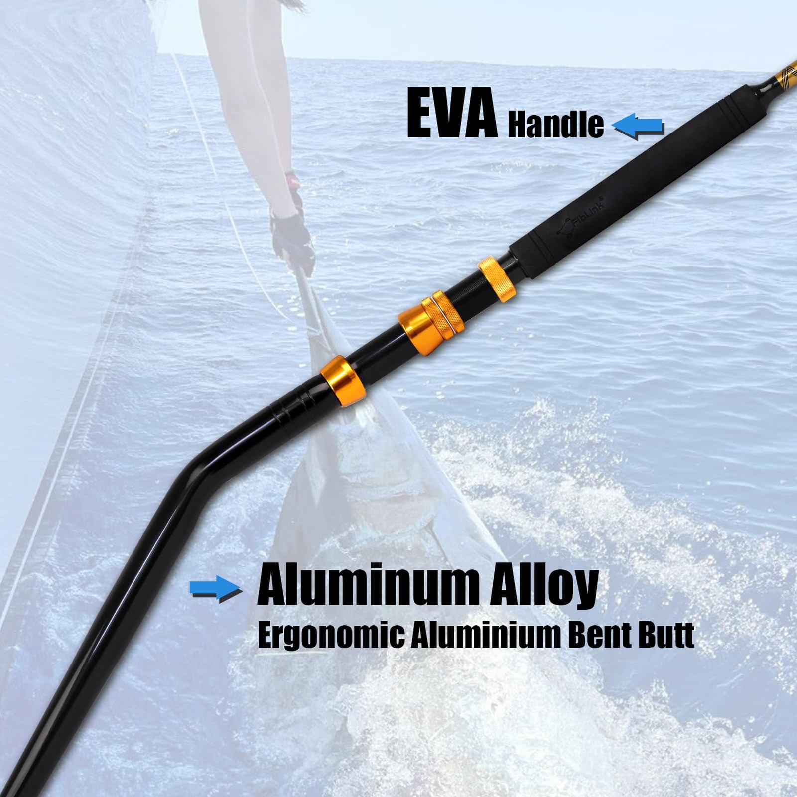Fiblink Bent Butt Fishing Rod 2-Piece Saltwater Offshore 6’6″ – 2pc, Black