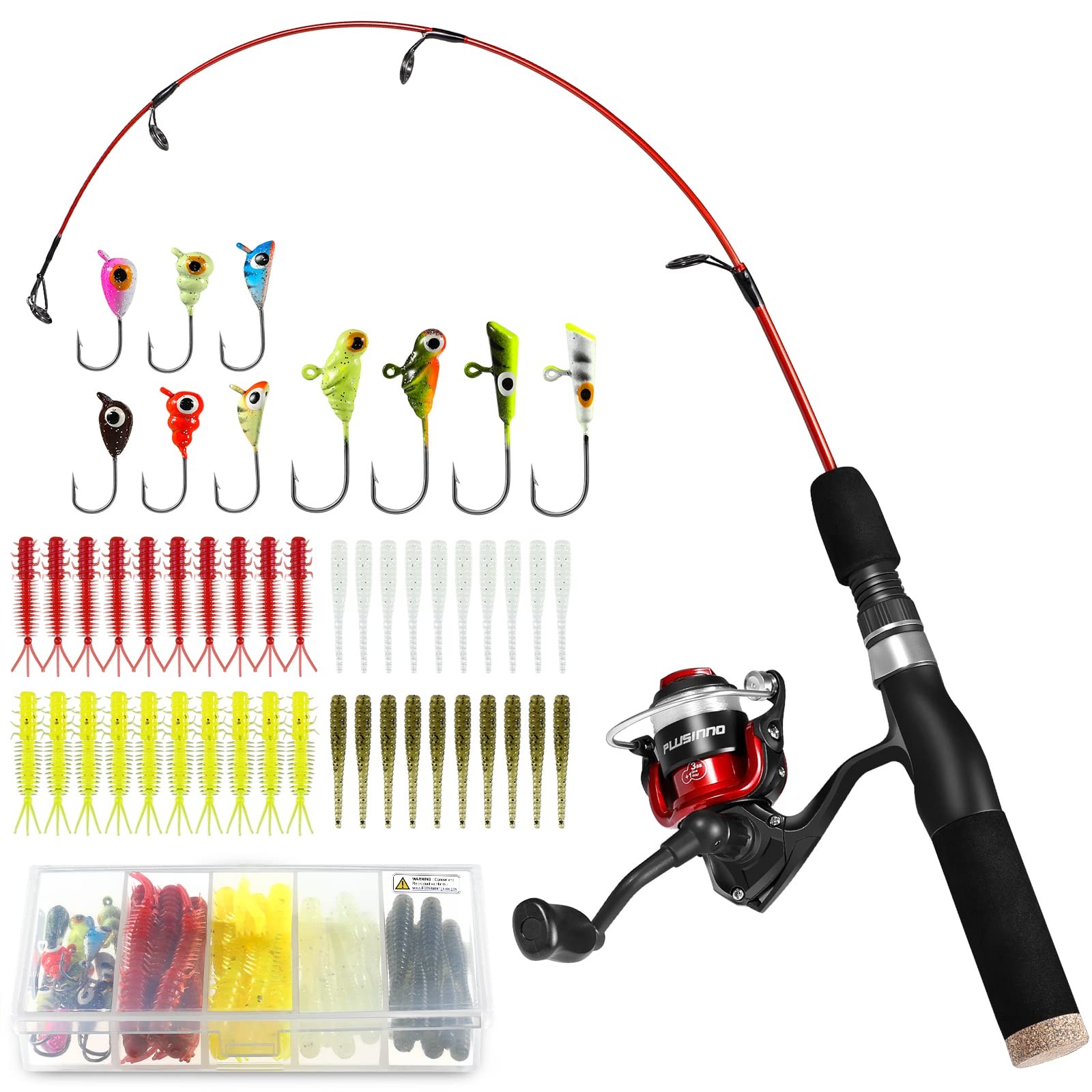 PLUSINNO Ultralight Ice Fishing Rod Reel Combo 26/27/28in Medium Light Winter