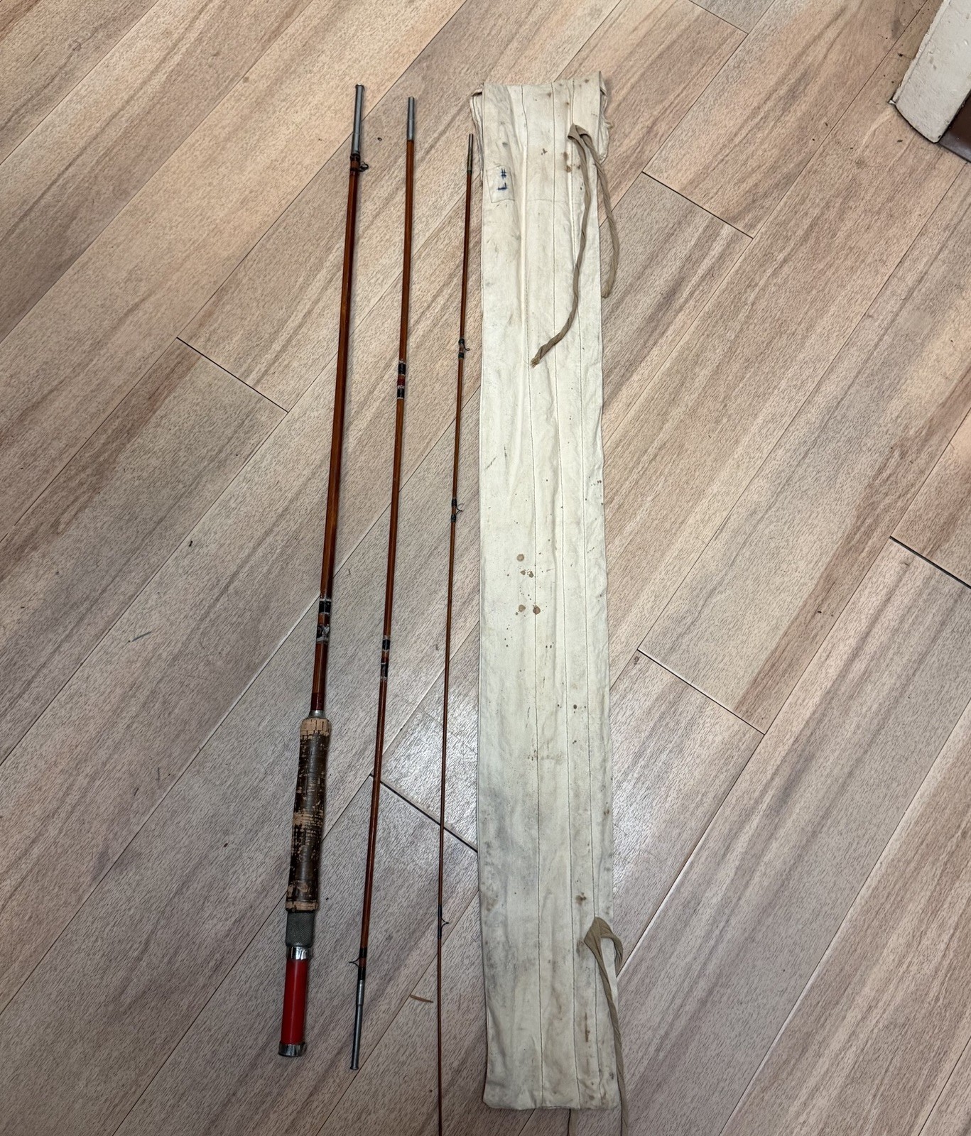 Vintage Bamboo Fly Rod W/ Sock & Canvas Bag Trout Rod Montague? South Bend?