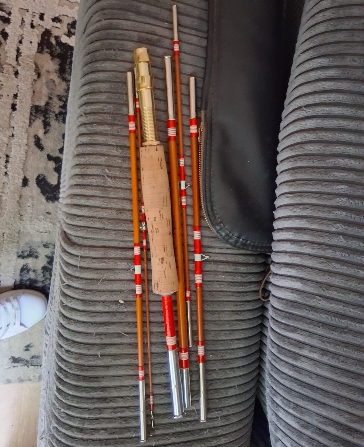 5-Piece Fishing Rod w/ Cork Handle, Brown/Red – Unisex Adults