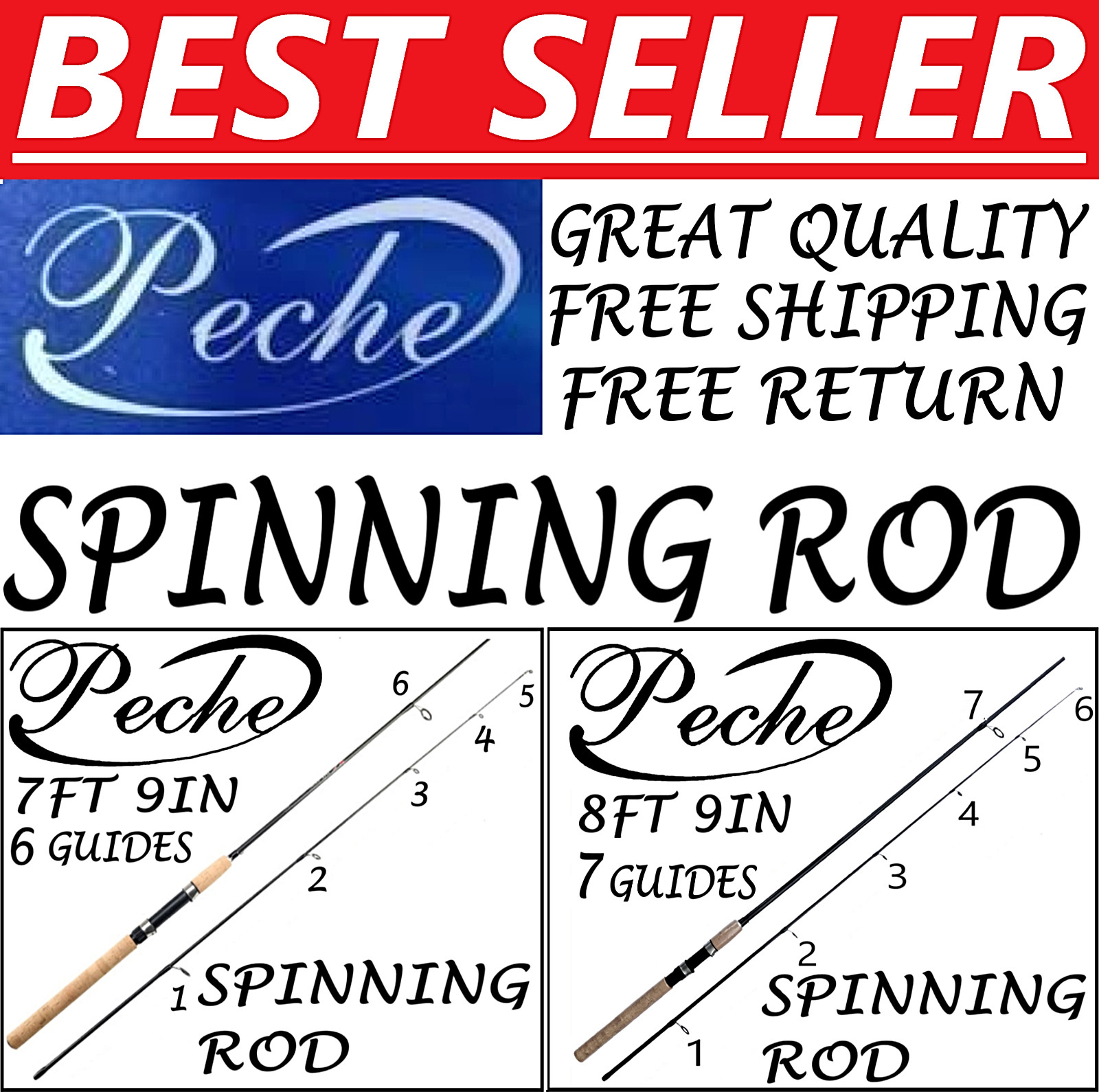 8ft 9in-7ft 9in Spinning Pole Rod Carbon Fiber Outdoor Lightweight Hook Lure