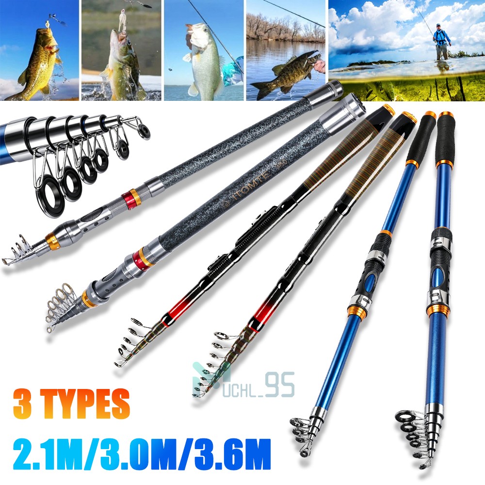 2.1m 3.0m 3.6m Telescopic Fishing Rod Spinning Rod Carbon Fiber Tackle Pole US