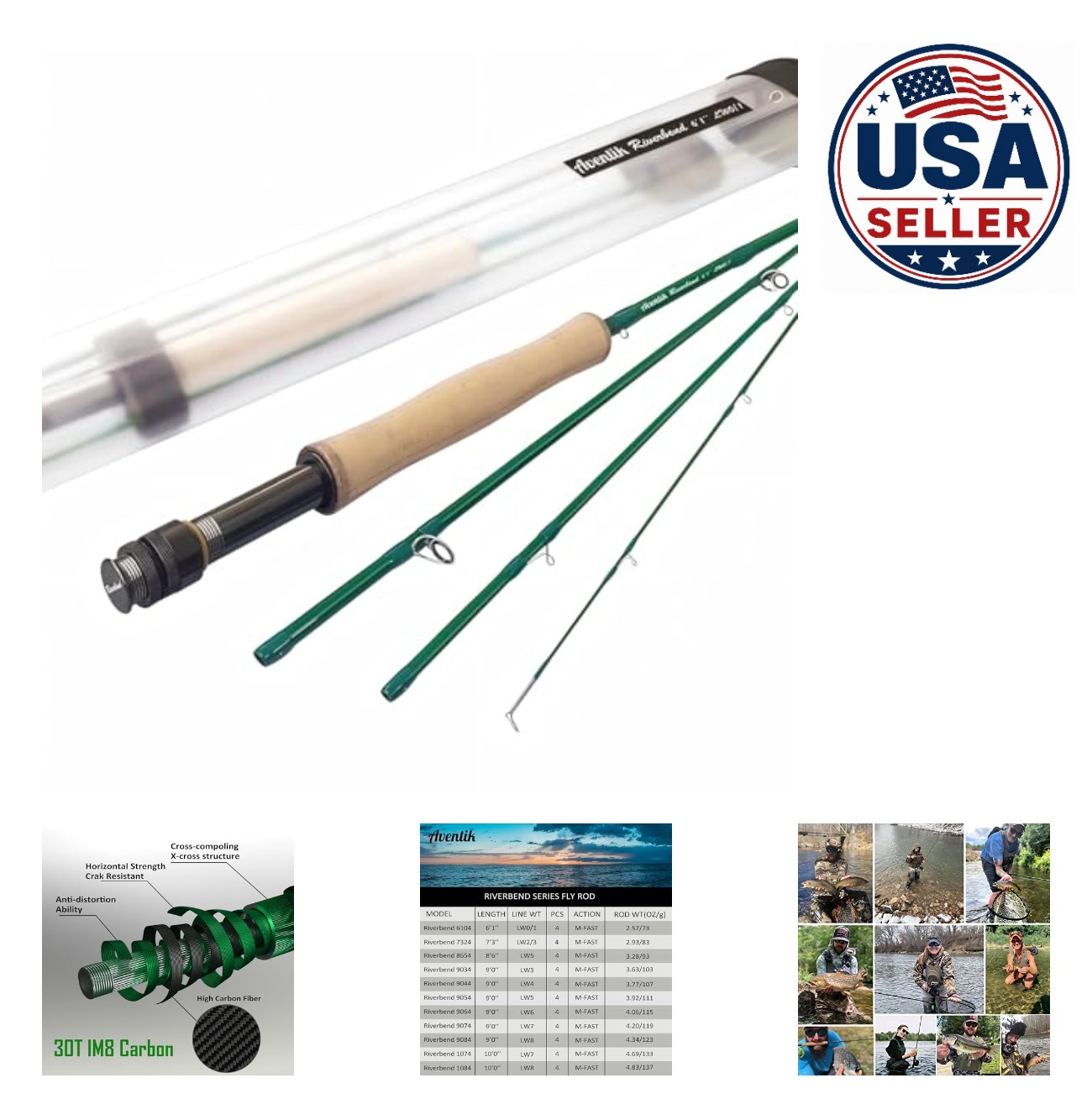 Fly Rod IM8 Graphite 7ft 3in 2/3wt 4 Piece Medium Fast Action Carbon Fiber