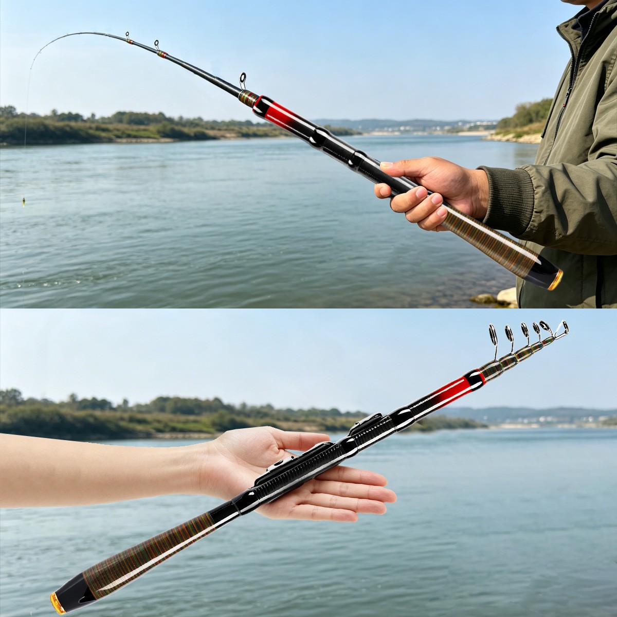 Portable Telescopic Fishing Rod, Spinning Fishing Poles, Travel Rod Heavy Duty