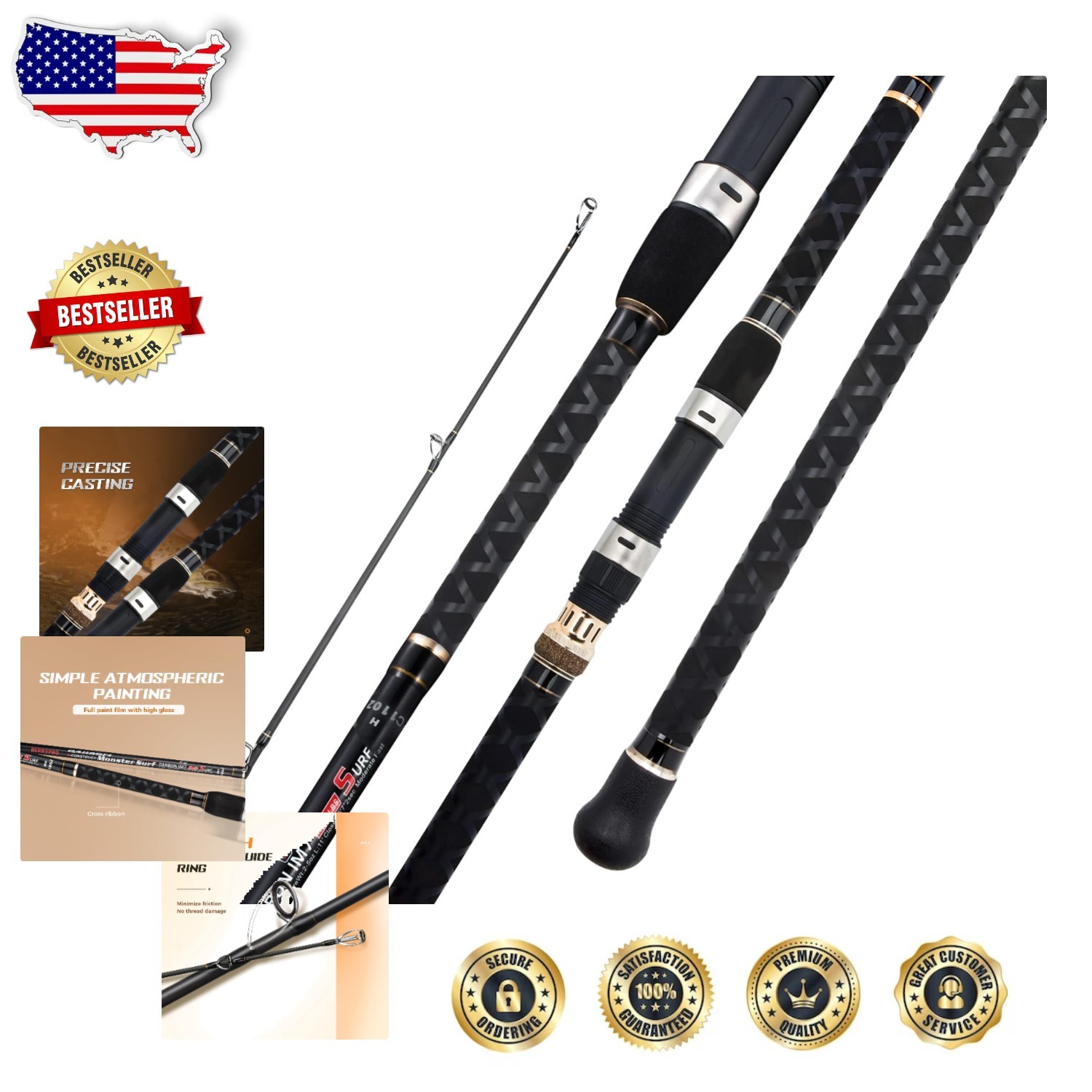 10.6ft Graphite Surf Casting Rod – Fast Action, High Tension, 2pc
