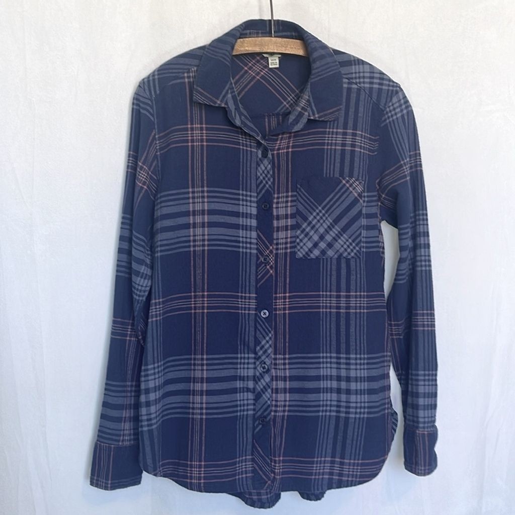 Orvis Women’s Navy Plaid Logan Stretch Flannel Size S Button Up Shirt Gorpcore