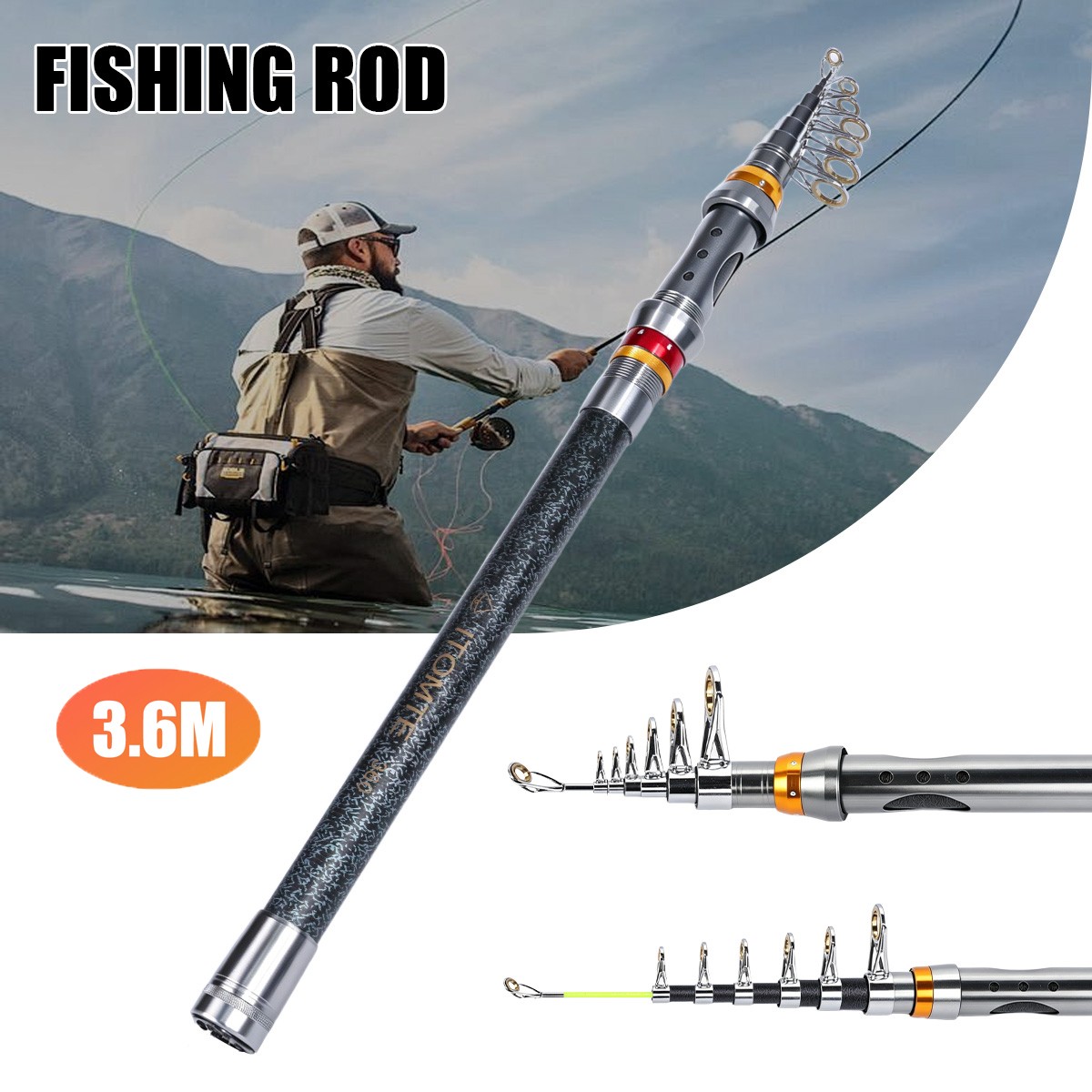 3.6M Fishing Rod Ultralight Carbon Fiber Telescopic Portable Sea Spinning Pole