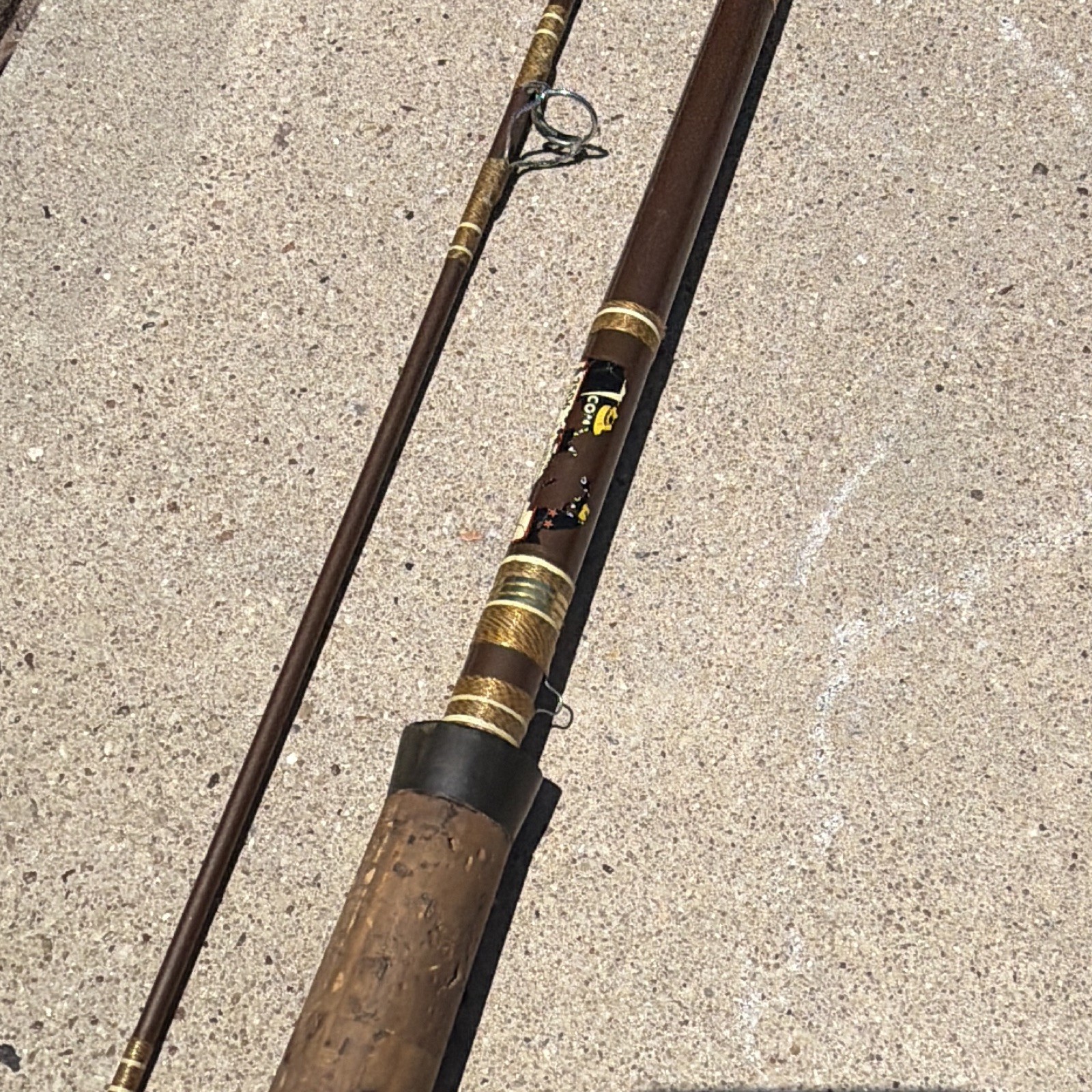Vintage Abu Garcia 7’6” One Piece Fishing Rod Cork Handle Brown Fiberglass