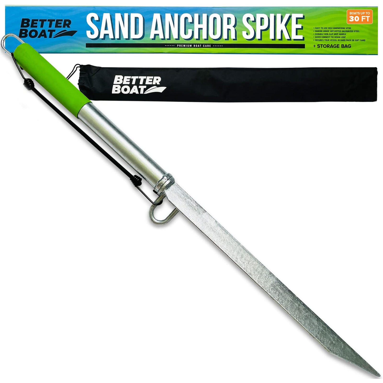 Sand Spike Boat Anchor Pole for Boats, Jet Skis, Pontoons, and Kayaks, Green