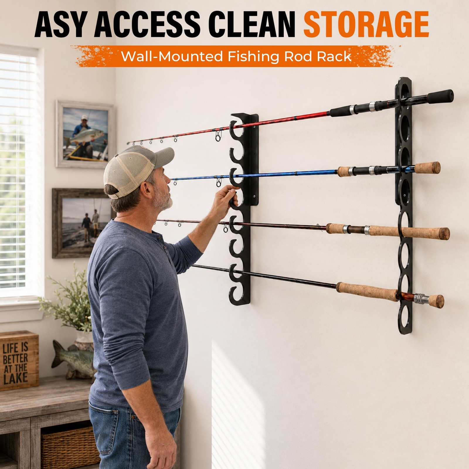 16 inches (D) x 2 (W) x 2 (H), Black- fishing rod hook-16