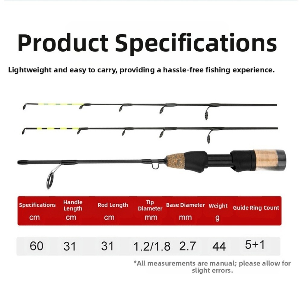 Compact Telescopic 60CM Ice Fishing Rod Carbon Fiber with Dual Tip Shrimp Pole