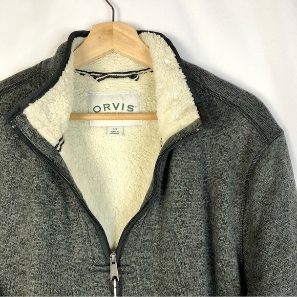 Orvis Dark Gray Brighton Knit Sherpa Lined Quarter Zip Pullover L