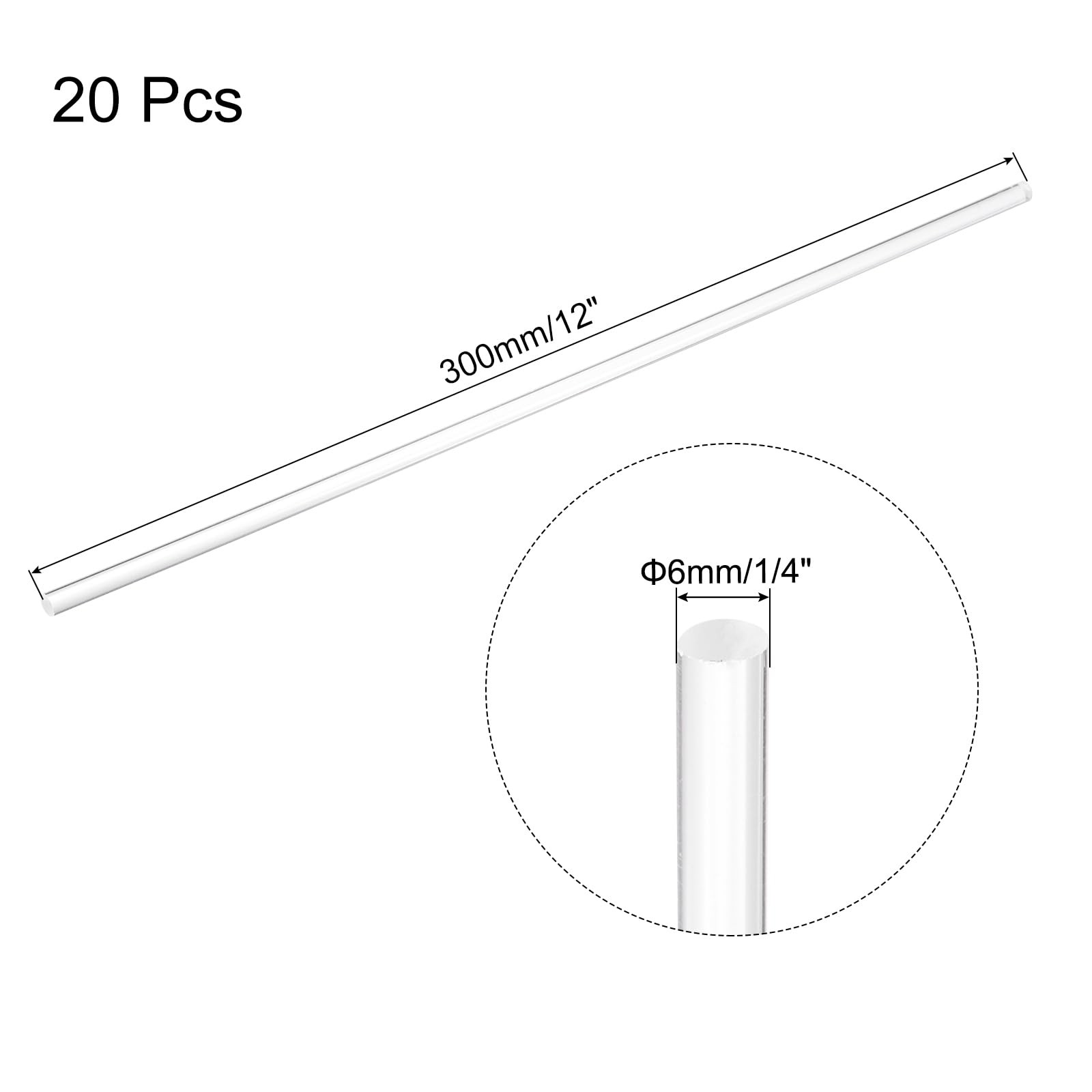 20 PCS Acrylic Round Rods 1/4 x 12 Inch 6mm x 300mm Clear Dowel DIY Sticks