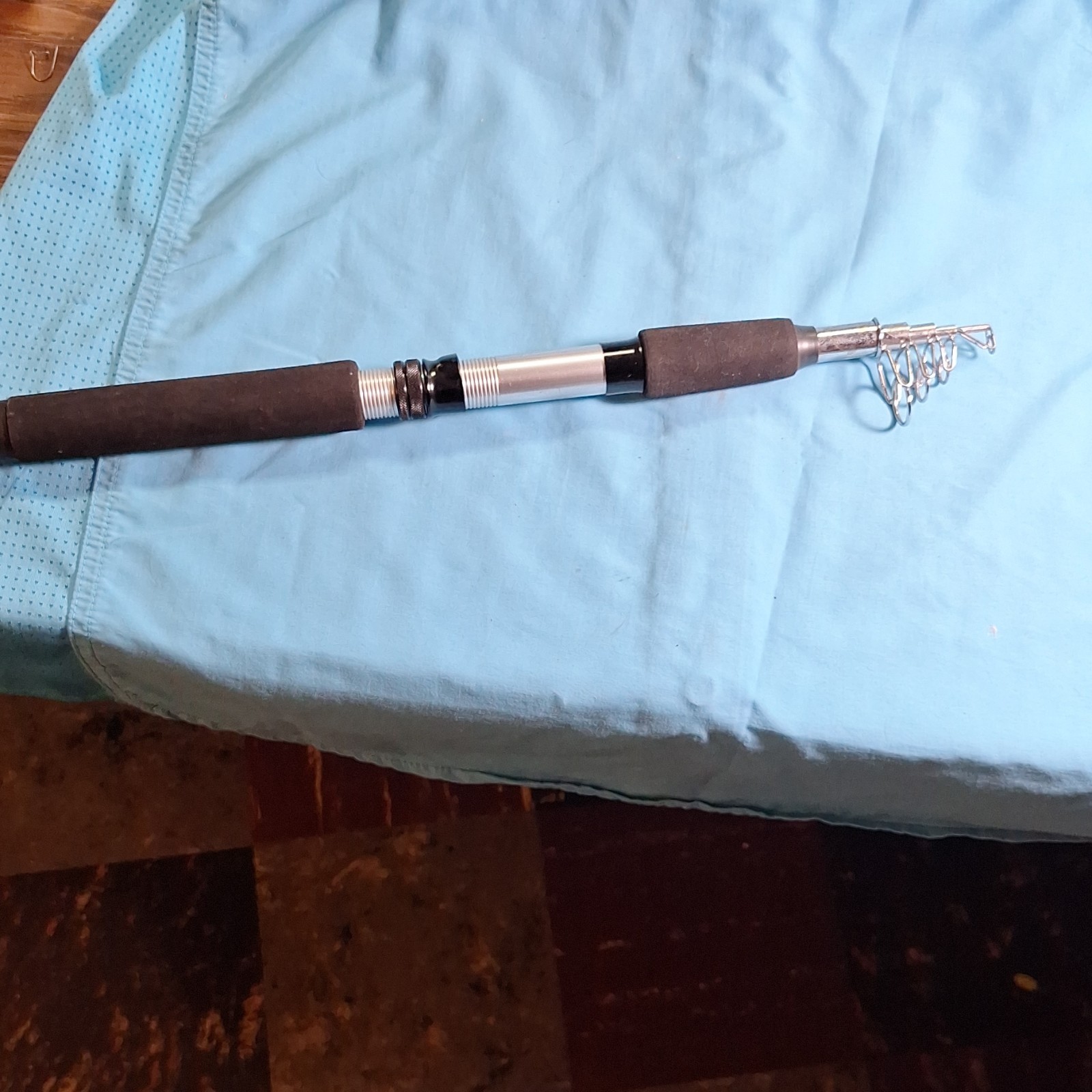 Telescopic Fishing Rod Black/Silver EVA Handle 5 Guides Full Grip Metal