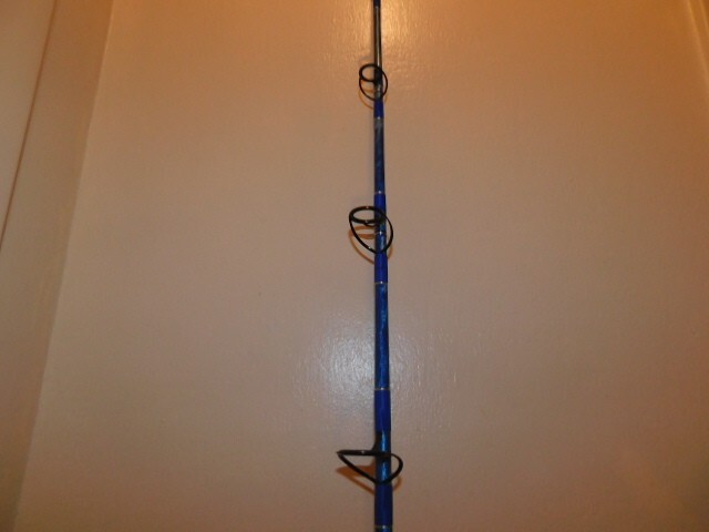 CUSTOM SPINNING ROD 7 FT 25-50 LB SEA BLUES AND PEARL MARBLE NEW