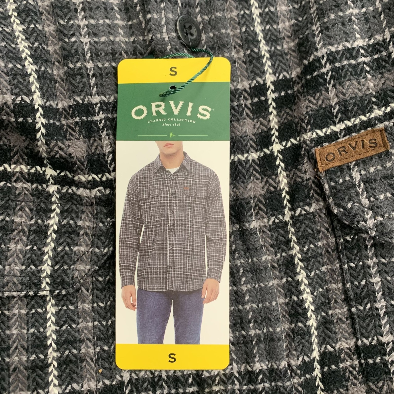 Orvis Men’s S Classic Plaid Beefy Flannel Shirt S Black & Gray 100% Cotton n1309