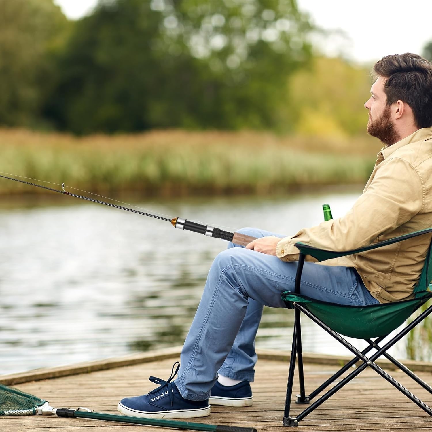 Compact Fishing Rod Ultra-Light Carbon 25-inch Telescopic Cork Handle Bass