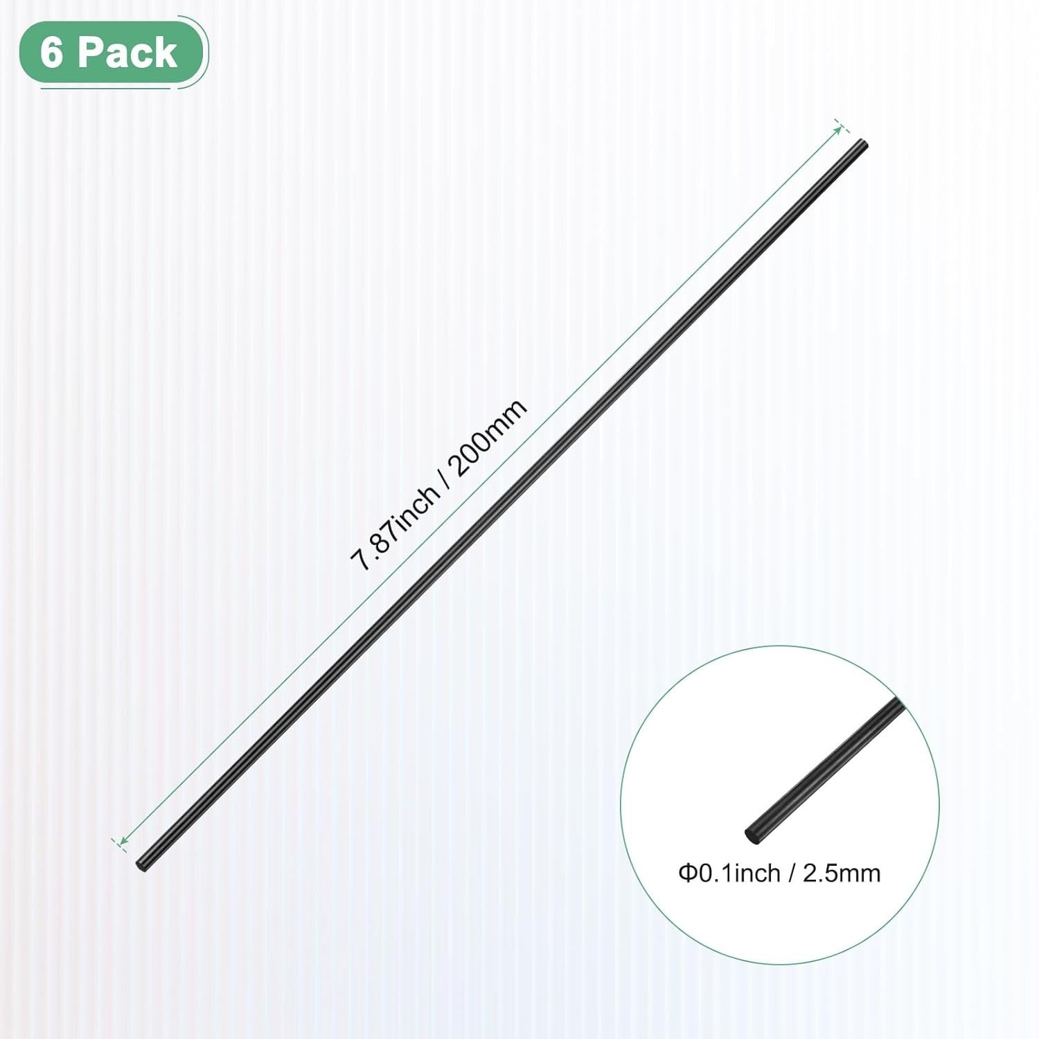 200mm by 2.5mm Carbon Fiber Rods – 6 Pack Matte Black for DIY Projects & RC Uses