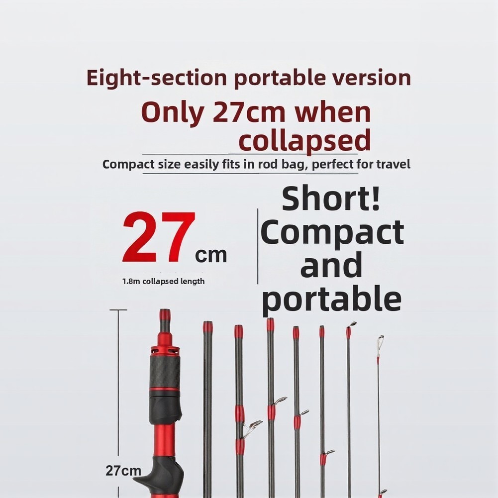 8-Piece Carbon Fishing Rod 1.68/1.8m Ultralight Travel Rod 27cm Folded 2-8g