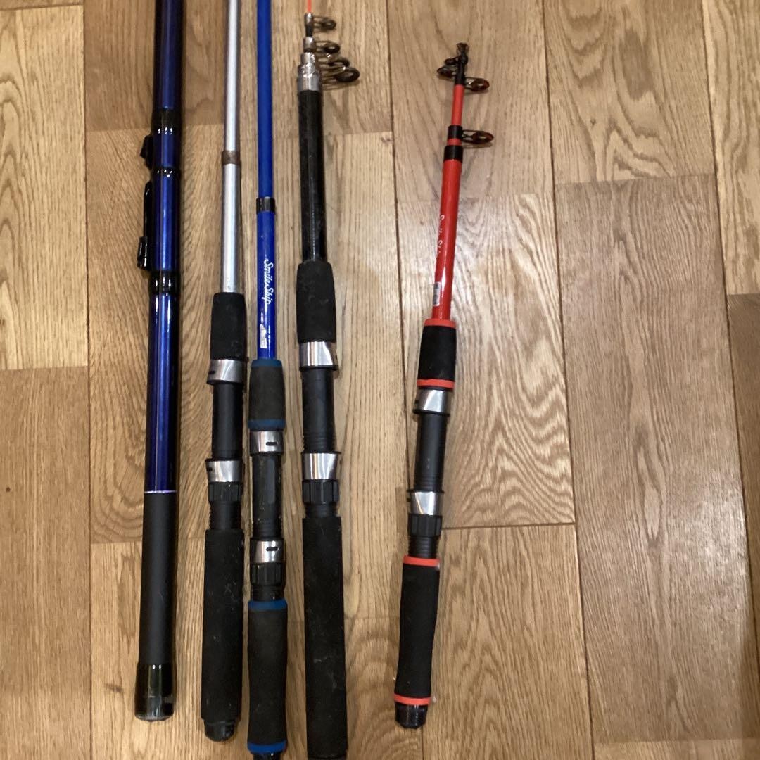 5-Piece Spinning Rod Set Fiberglass/Carbon Rubber Grip Blue/Red/Black
